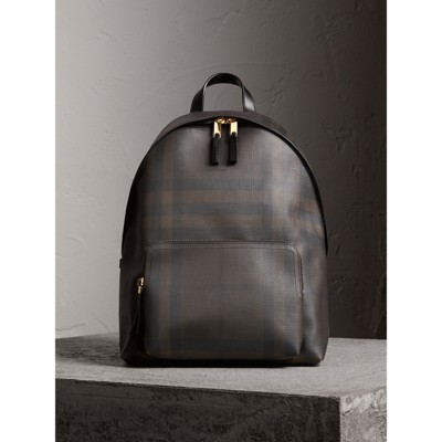 Burberry leather trim london check backpack online