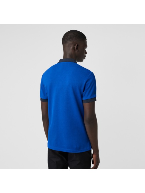 contrast collar cotton polo shirt in cerulean blue - men