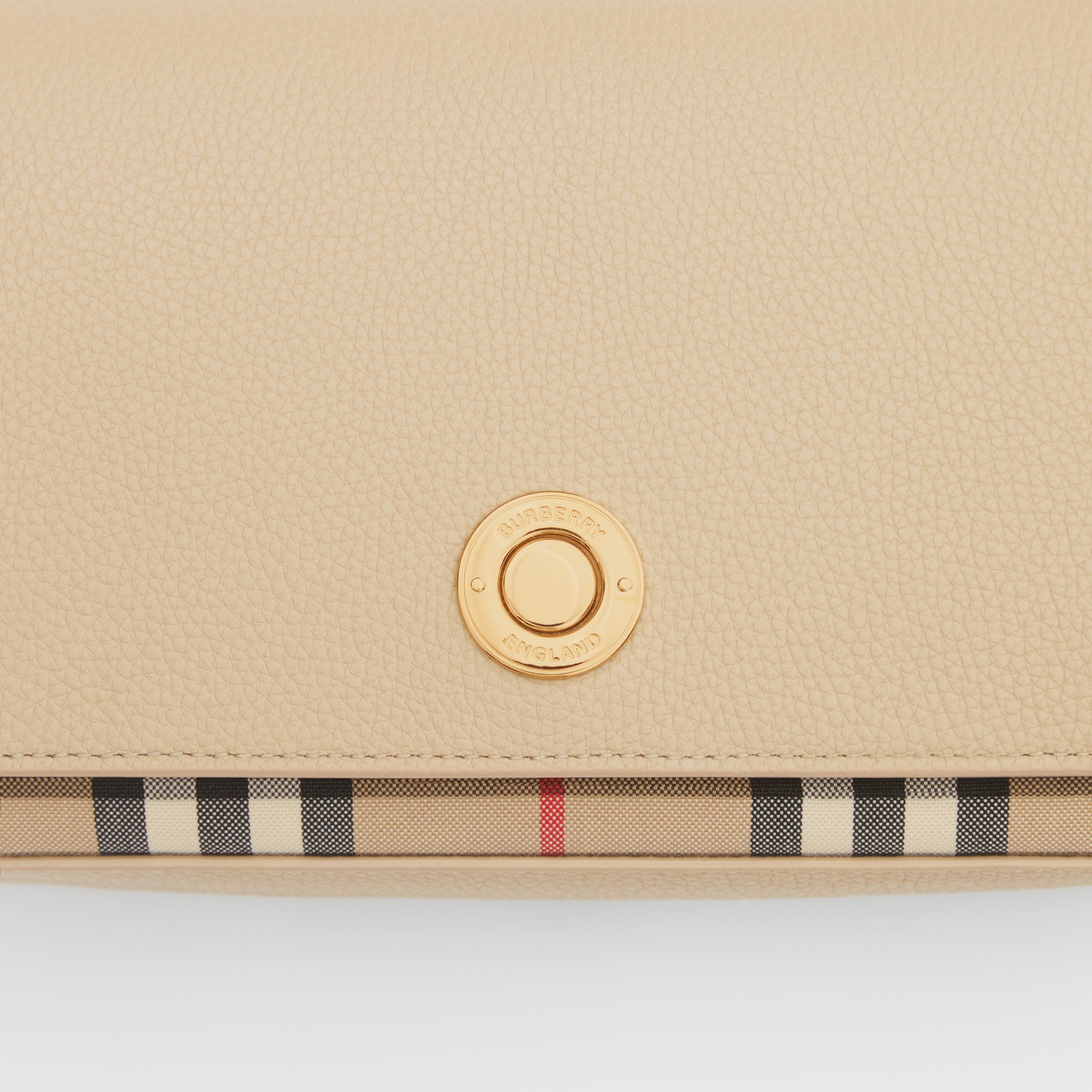 Small Leather and Vintage Check Crossbody Bag in Light Beige Women