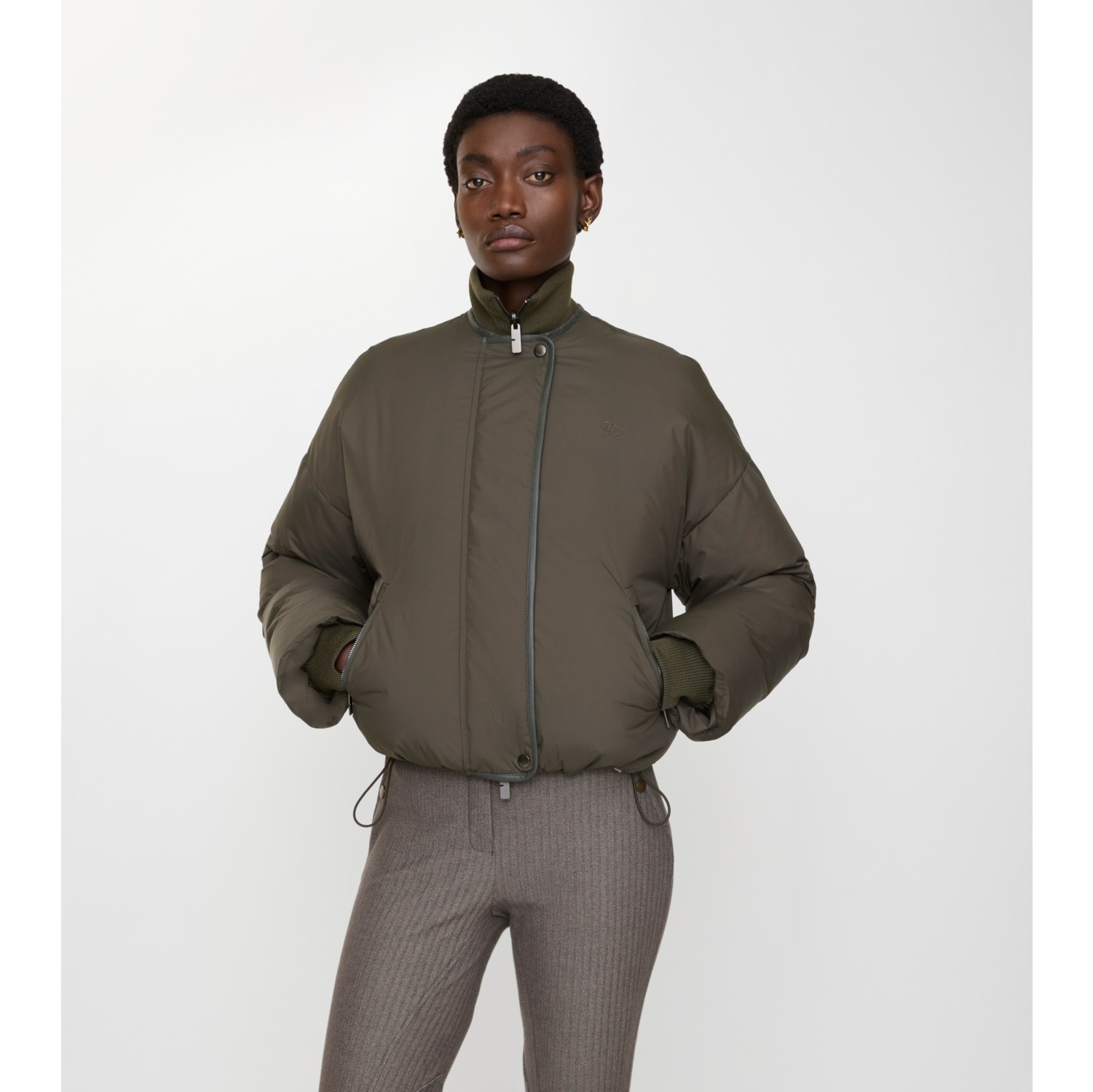 クロップド リバーシブル ベルトチェック ナイロンジャケット