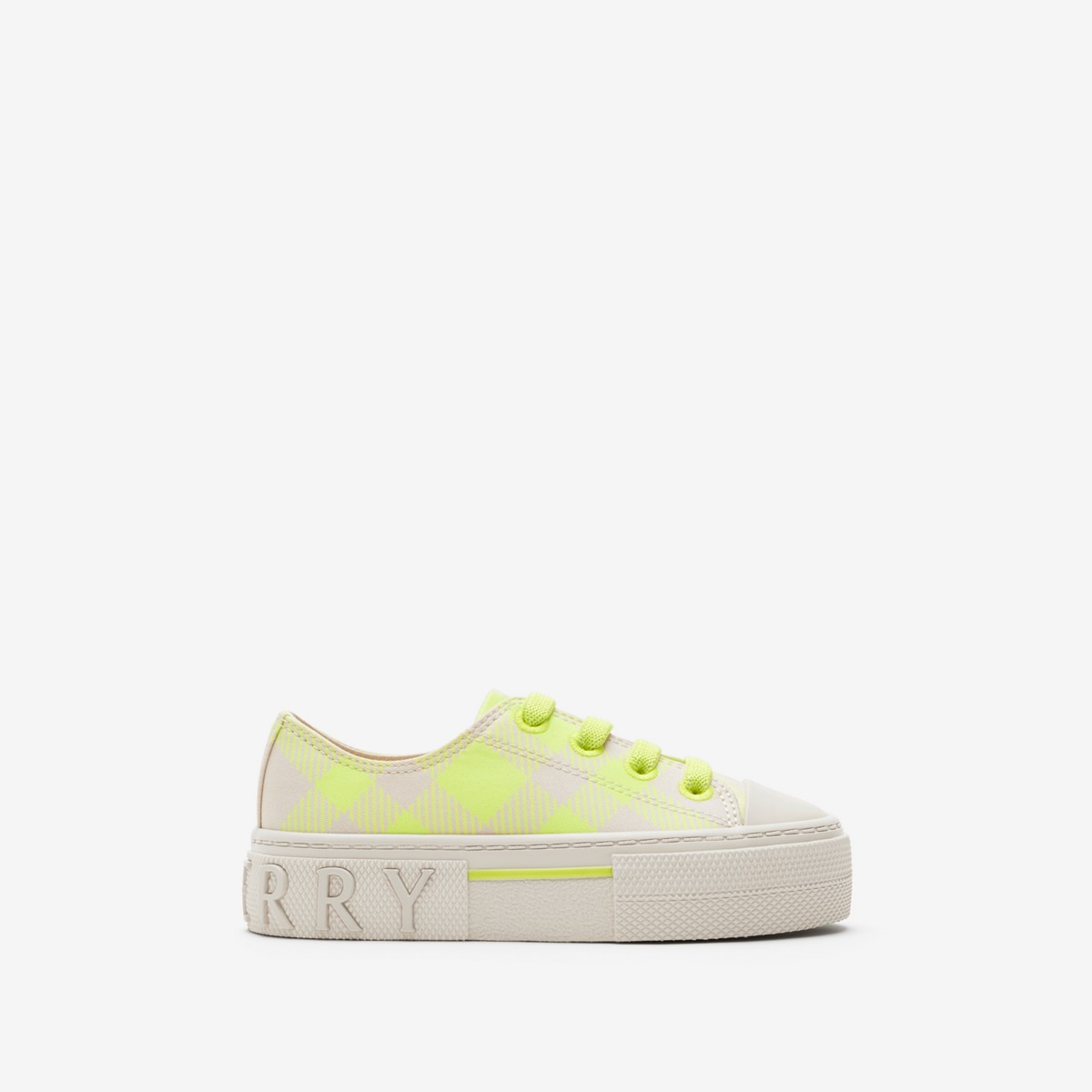 Burberry Childrens Check Cotton Sneakers In Vivid Lime