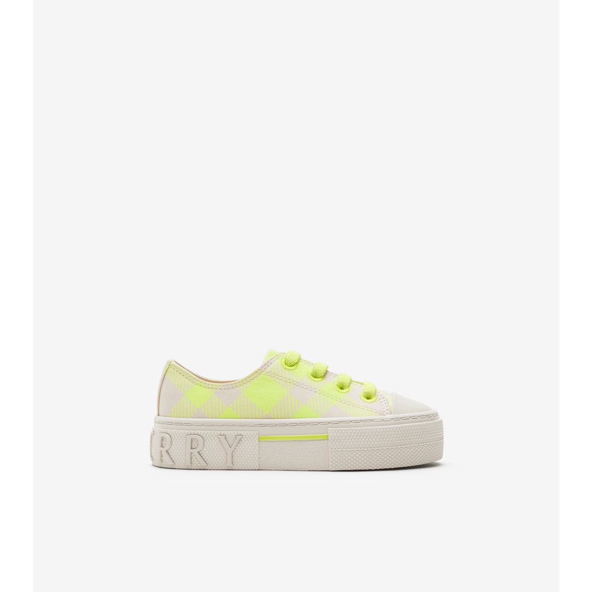 Burberry Childrens Check Cotton Sneakers In Vivid Lime