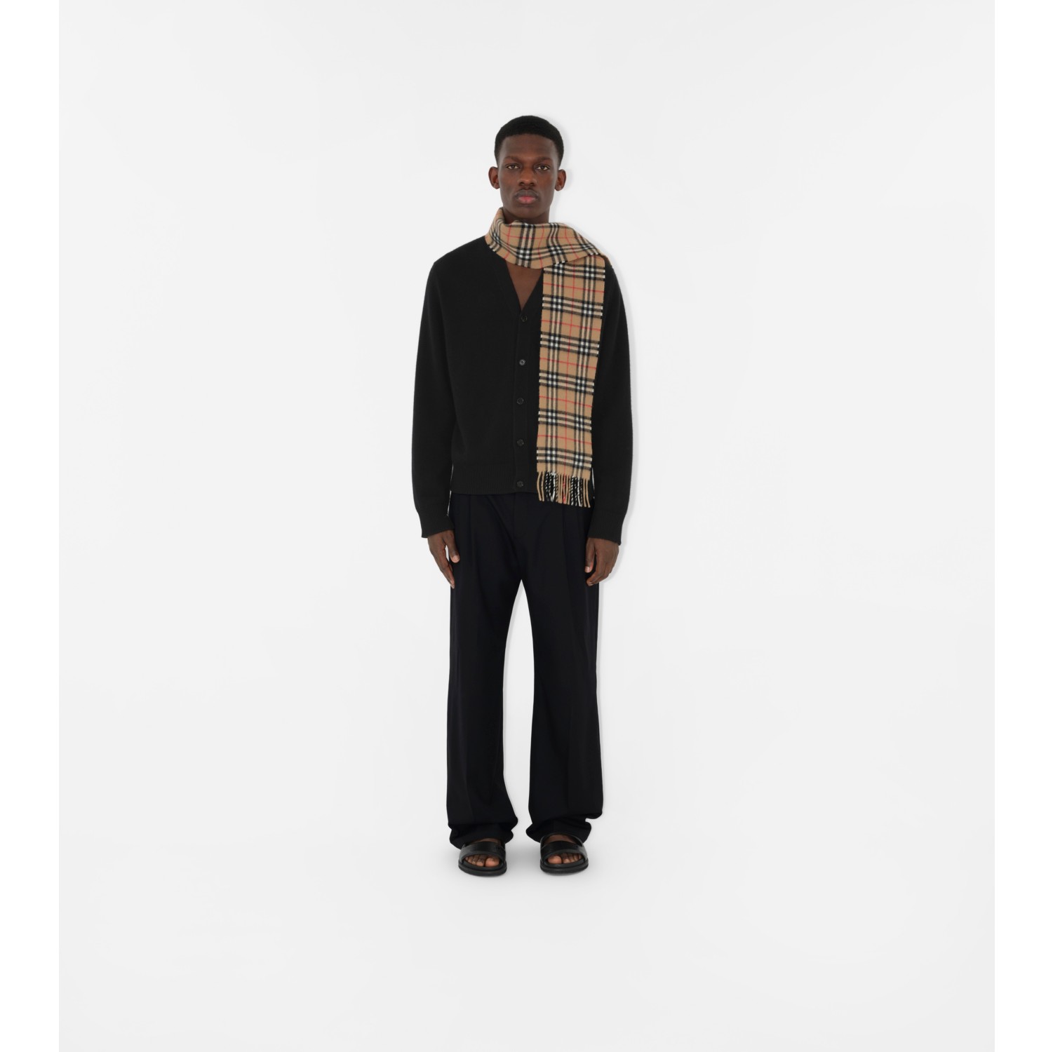 Narrow Check Cashmere Scarf