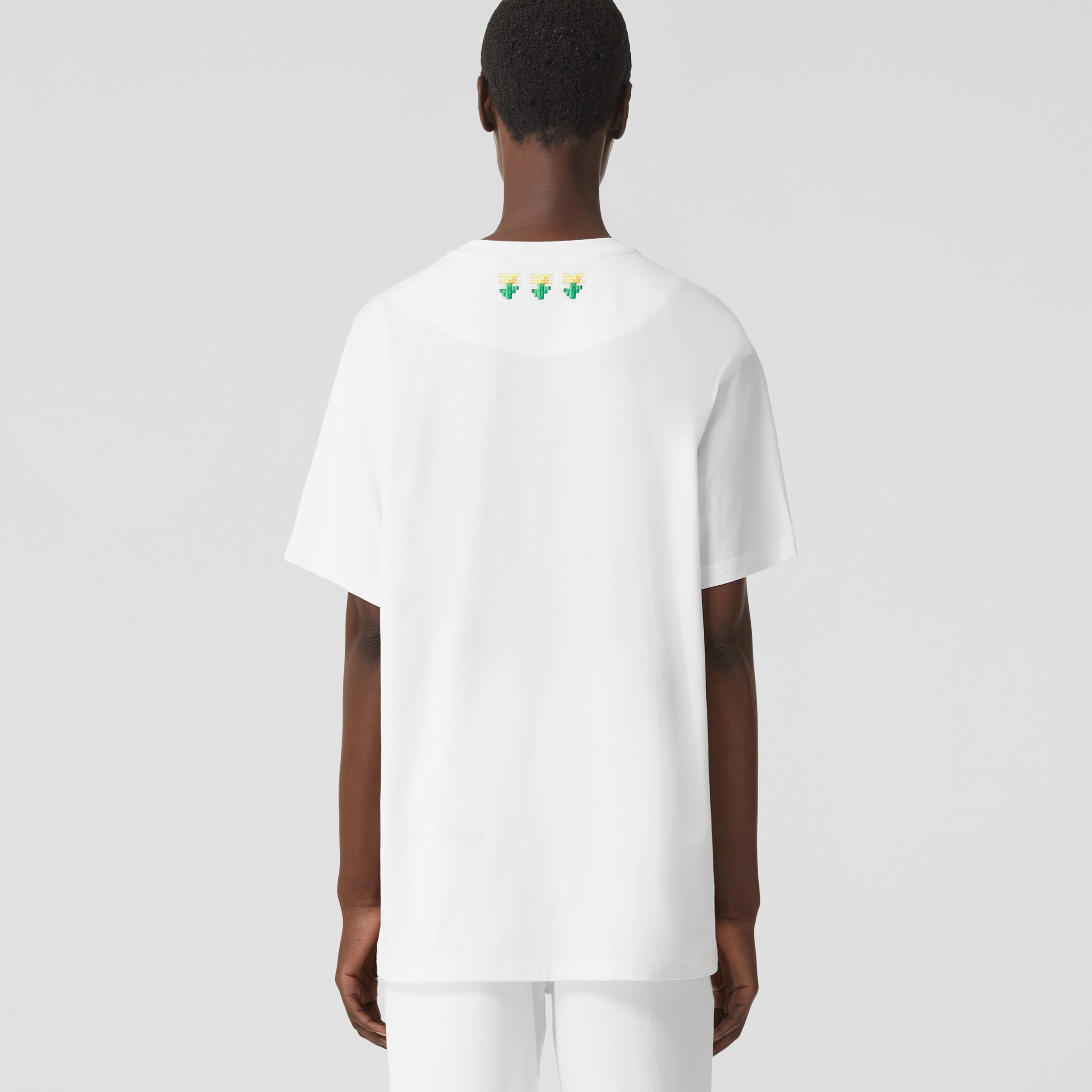 Logo Print Cotton Oversized T-shirt in White - Women | Burberry® Official - 3