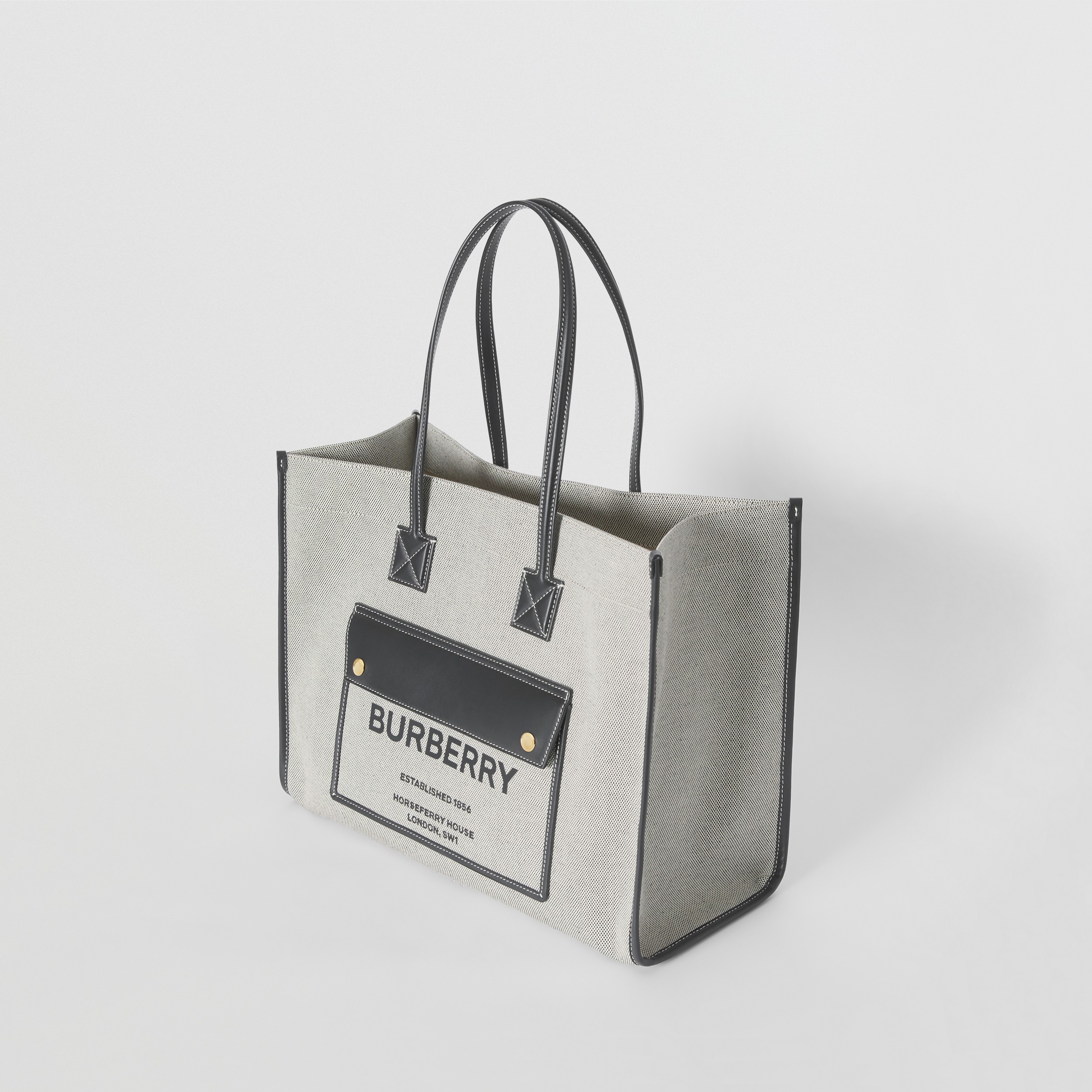 ミディアム ツートン キャンバス&レザー フレヤトート (ブラック) - ウィメンズ | Burberry®公式サイト