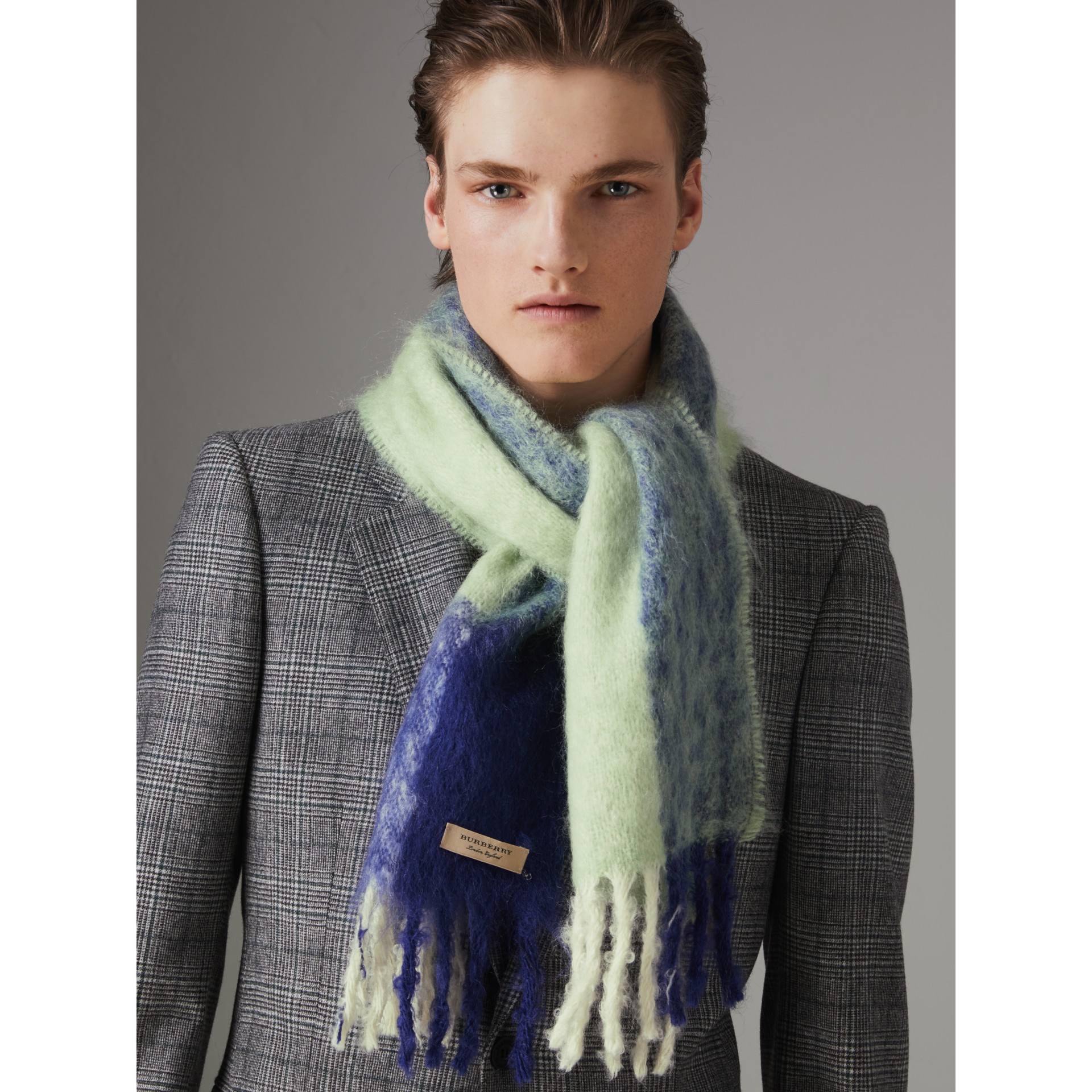 Two-tone Mohair Wool Scarf in Pistachio Green | Burberry United States