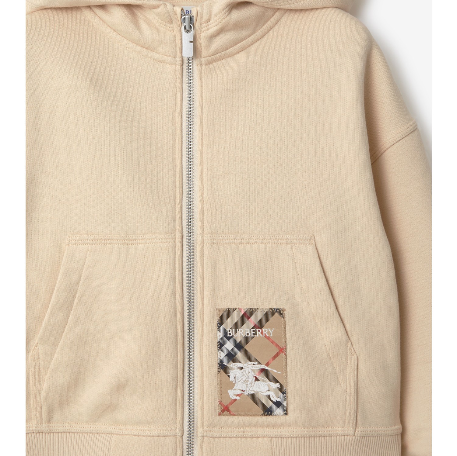 Check Label Cotton Zip Hoodie