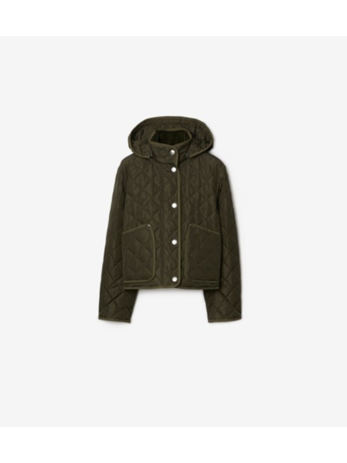 Burberry Cropped Quilted Nylon Jacket In Dark Military Khaki
