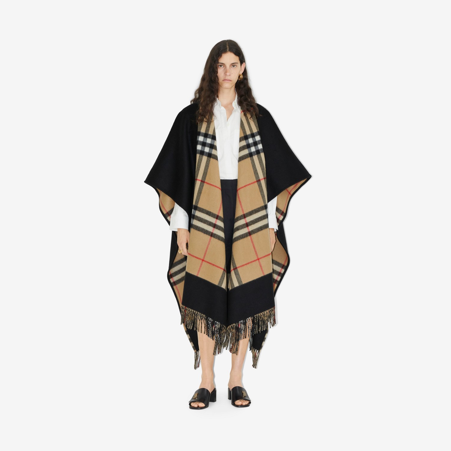 Reversible Check Wool Cashmere Cape in Black | Burberry Reversible Check Wool Cashmere Cape in Black | Burberry