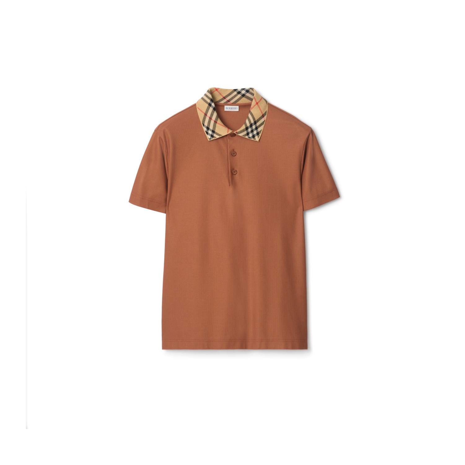 Check Collar Cotton Polo Shirt in Ginger brown - Men | Burberry® Official