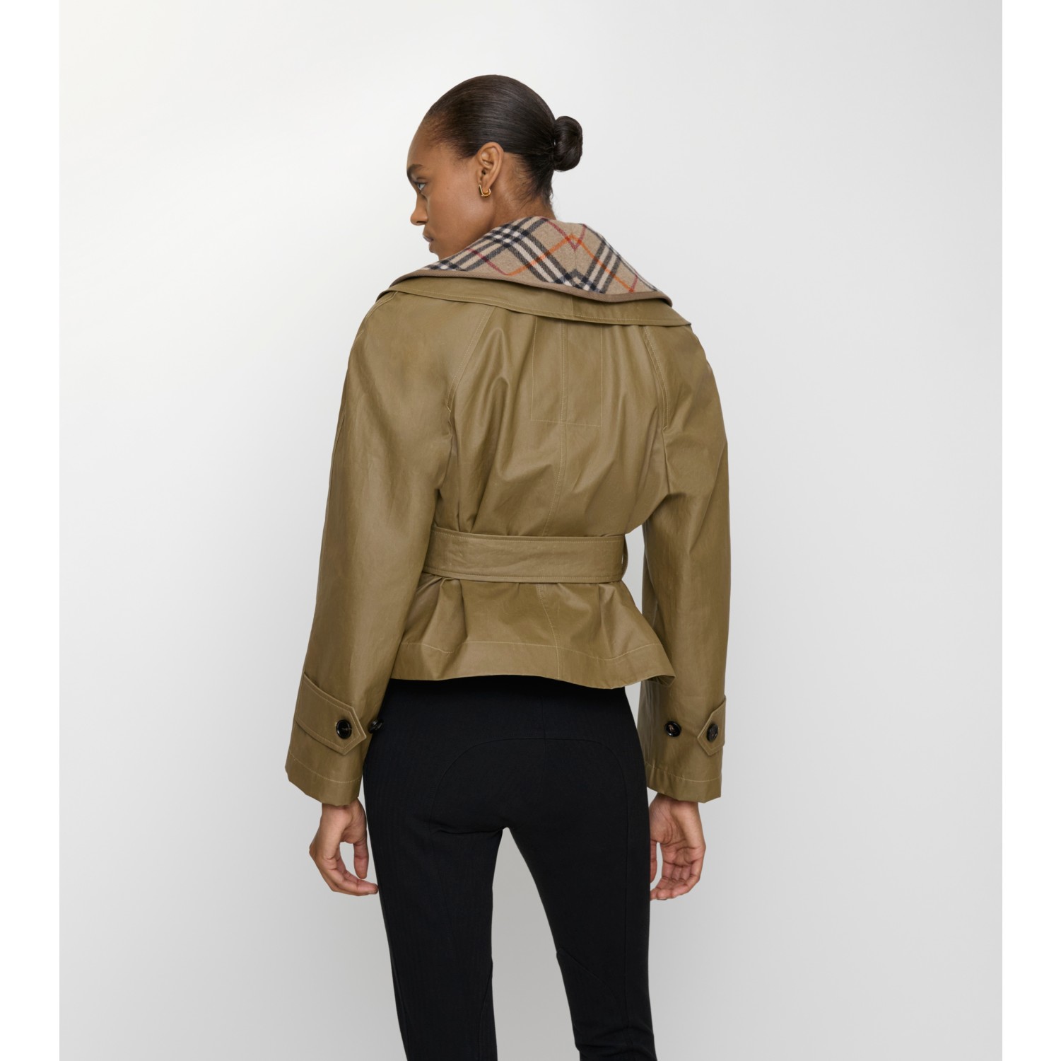 Cropped Cotton Jacket with Check Warmer