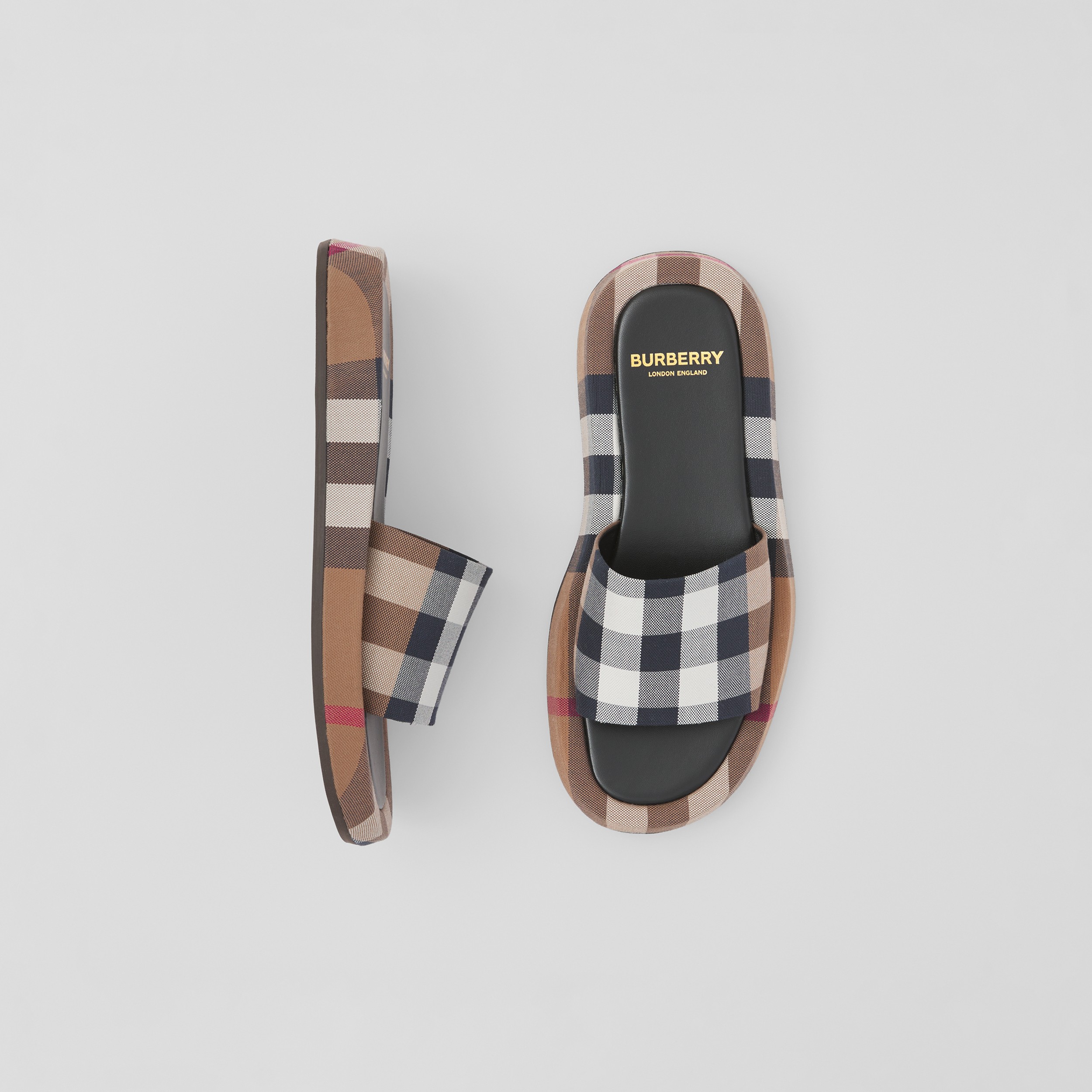 Check Cotton Slides in Birch Brown - Women | Burberry® Official - 1
