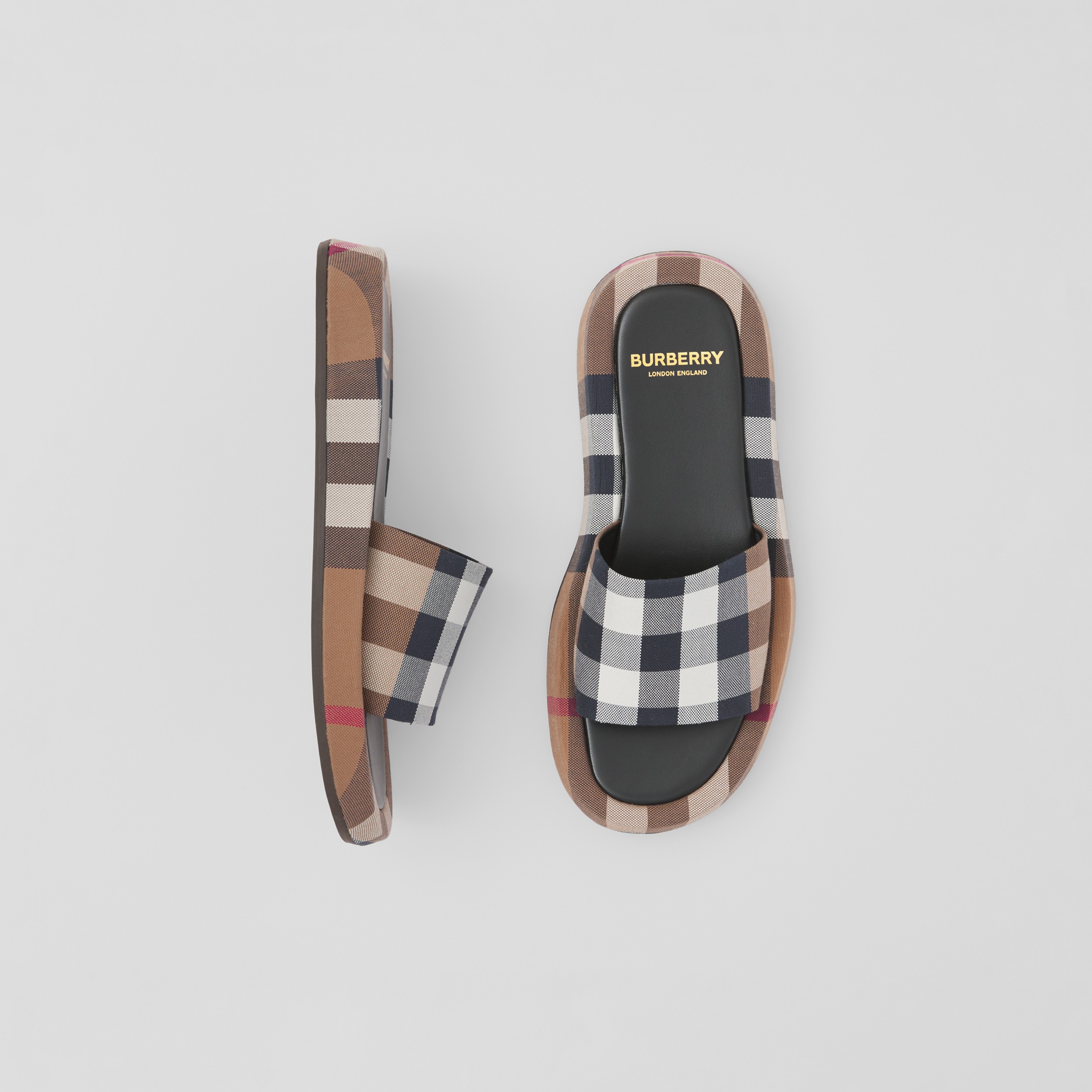 Check Cotton Slides in Birch Brown Women Burberry® Official