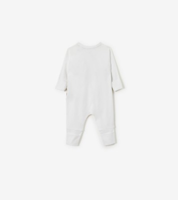 Burberry Baby White & Blue Check Jumpsuit & Beanie Set