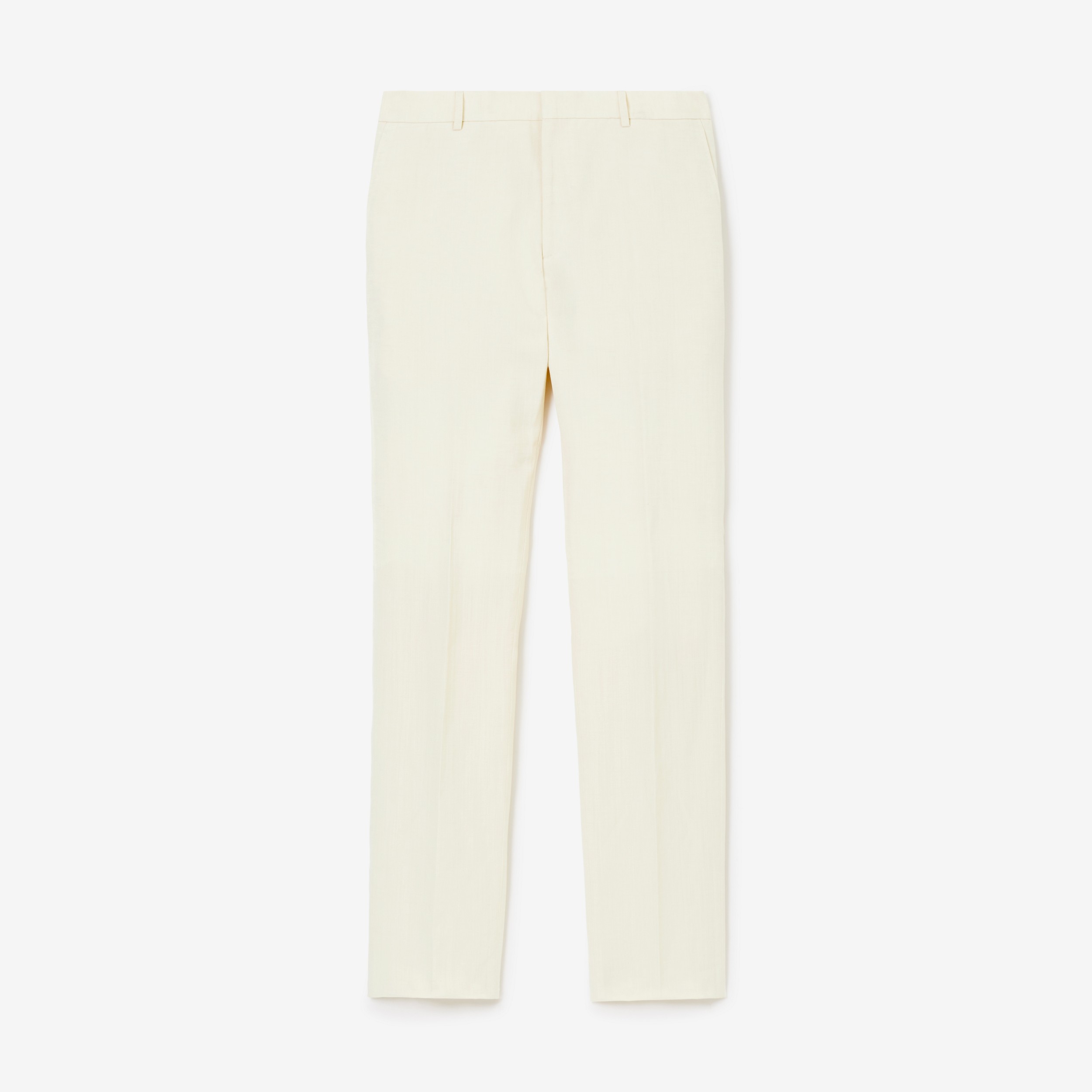 Linen Blend Slim Fit Tailored Trousers in Natural White - Men | Burberry® Official - 1