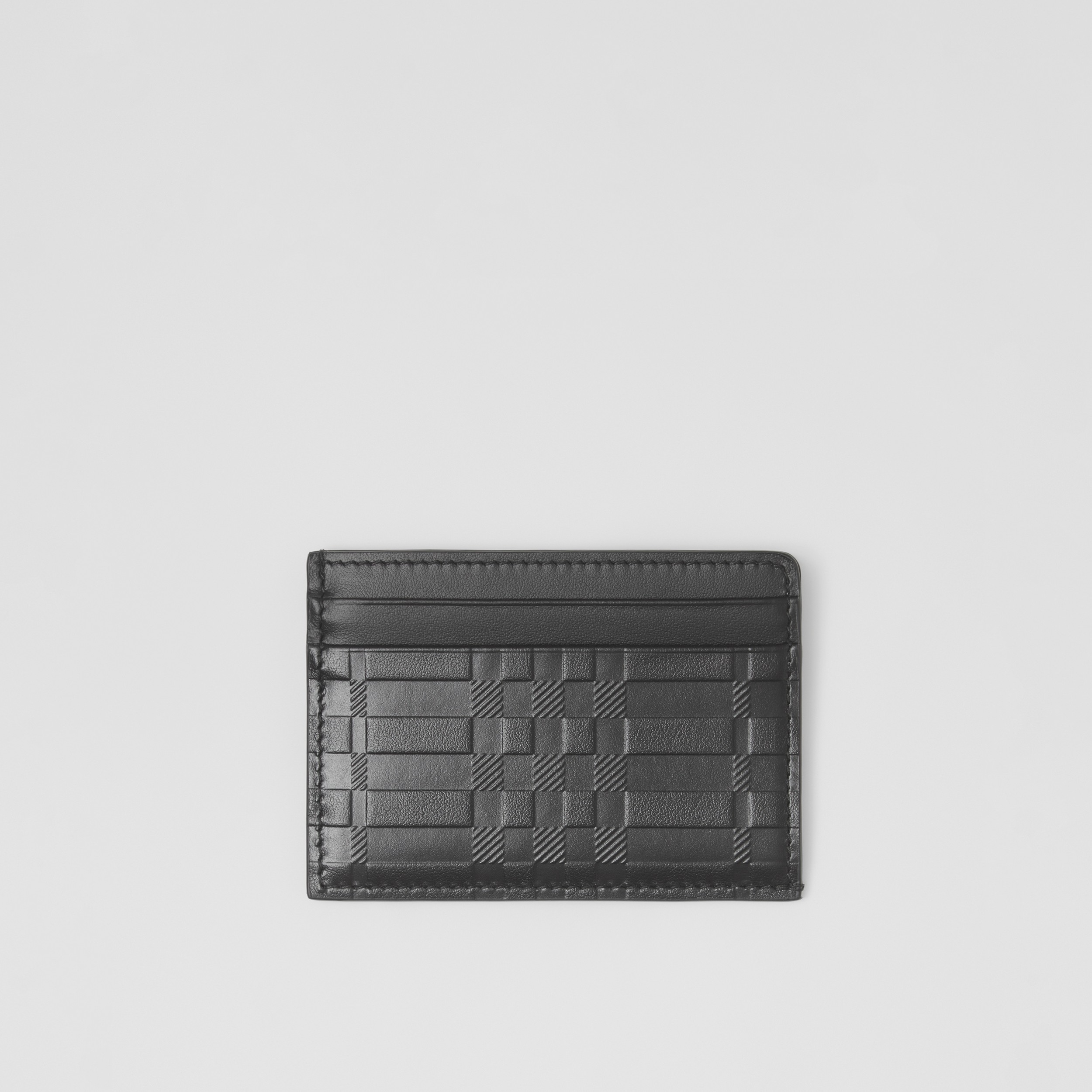 Embossed Check Leather Card Case in Black - Men | Burberry® Official - 1