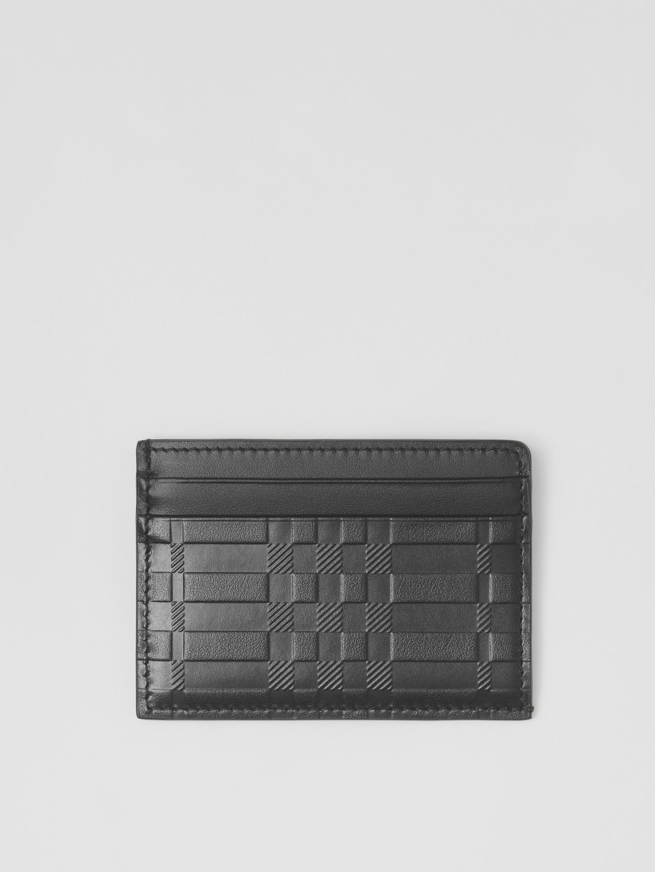 Embossed Check Leather Card Case in Black