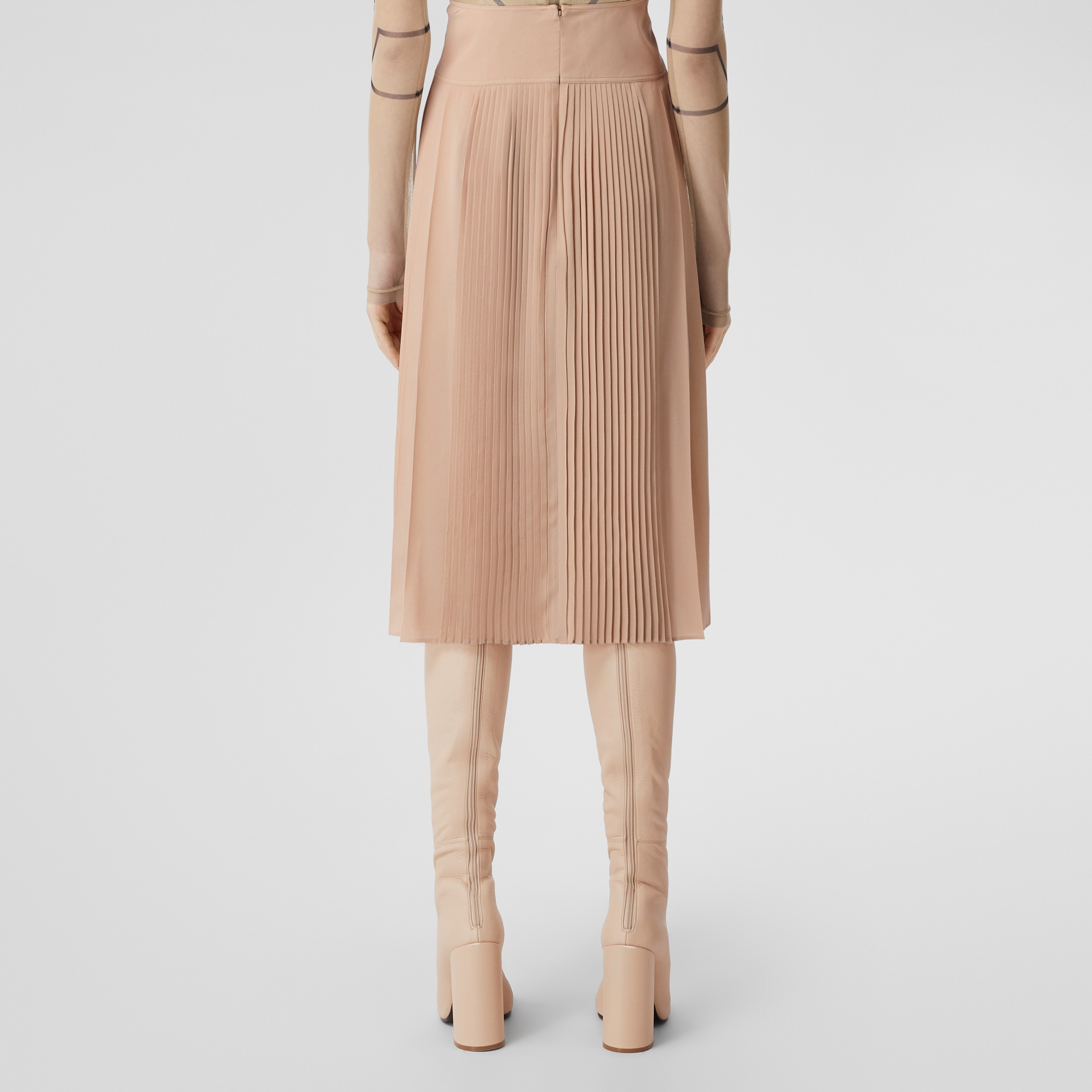 Crepe De Chine Pleated Skirt in Cappuccino - Women | Burberry® Official - 3