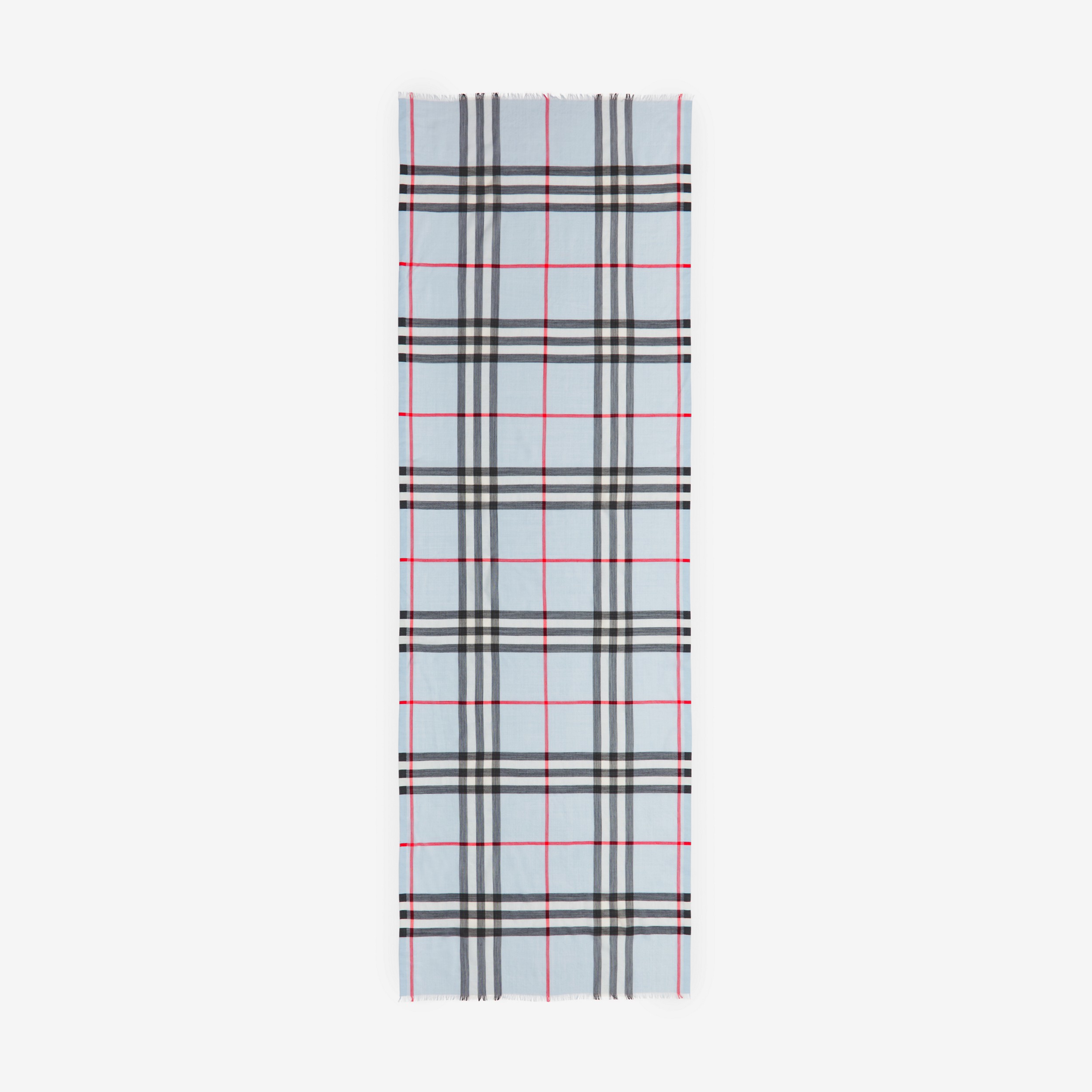 Lightweight Check Wool Silk Scarf in Pale Blue/black | Burberry® Official - 2