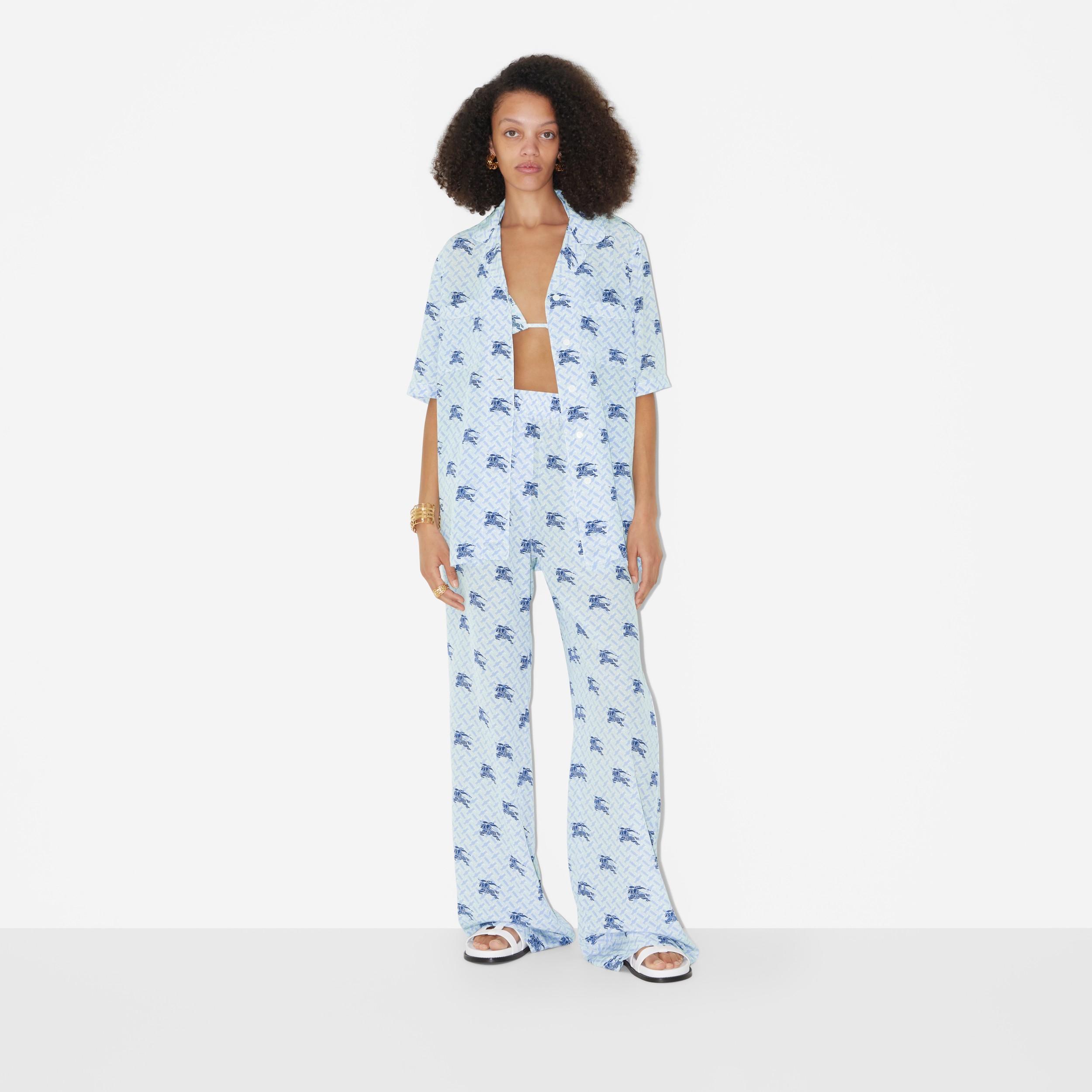 EKD Monogram Silk Wide-leg Trousers in Navy - Women | Burberry® Official - 2