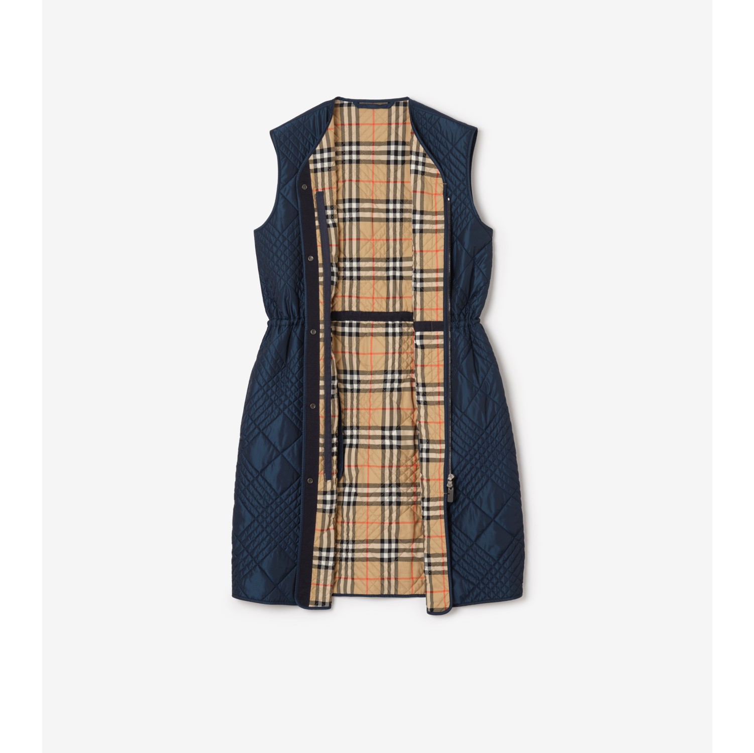 Micro Check-stitch Nylon Blend Gilet in Silhouette blue - Women | Burberry® Official