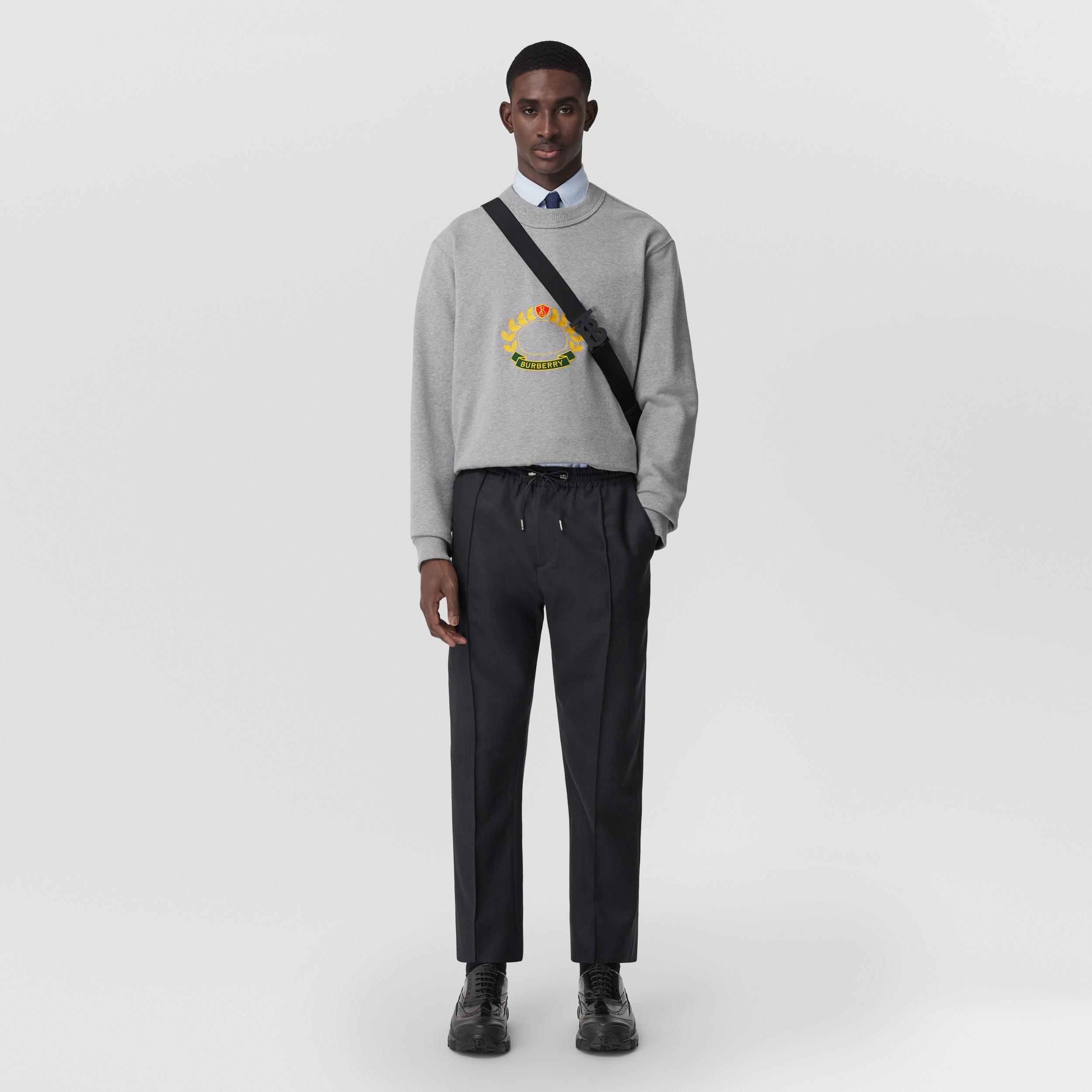 Monogram Motif Wool Trousers in Dark Charcoal Melange - Men | Burberry® Official - 1