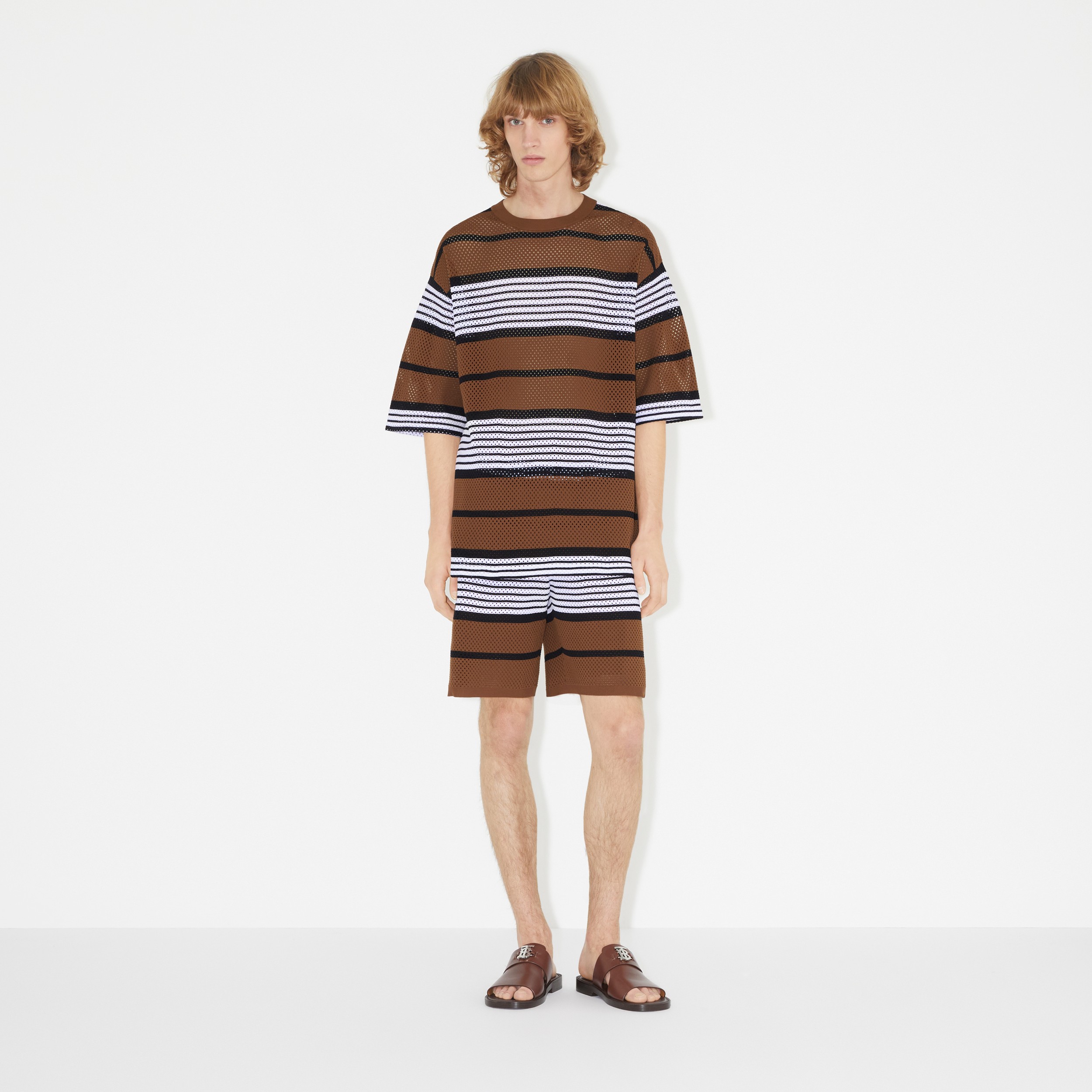 Stripe Print Nylon Oversized T-shirt in Dark Birch Brown - Men | Burberry® Official - 2