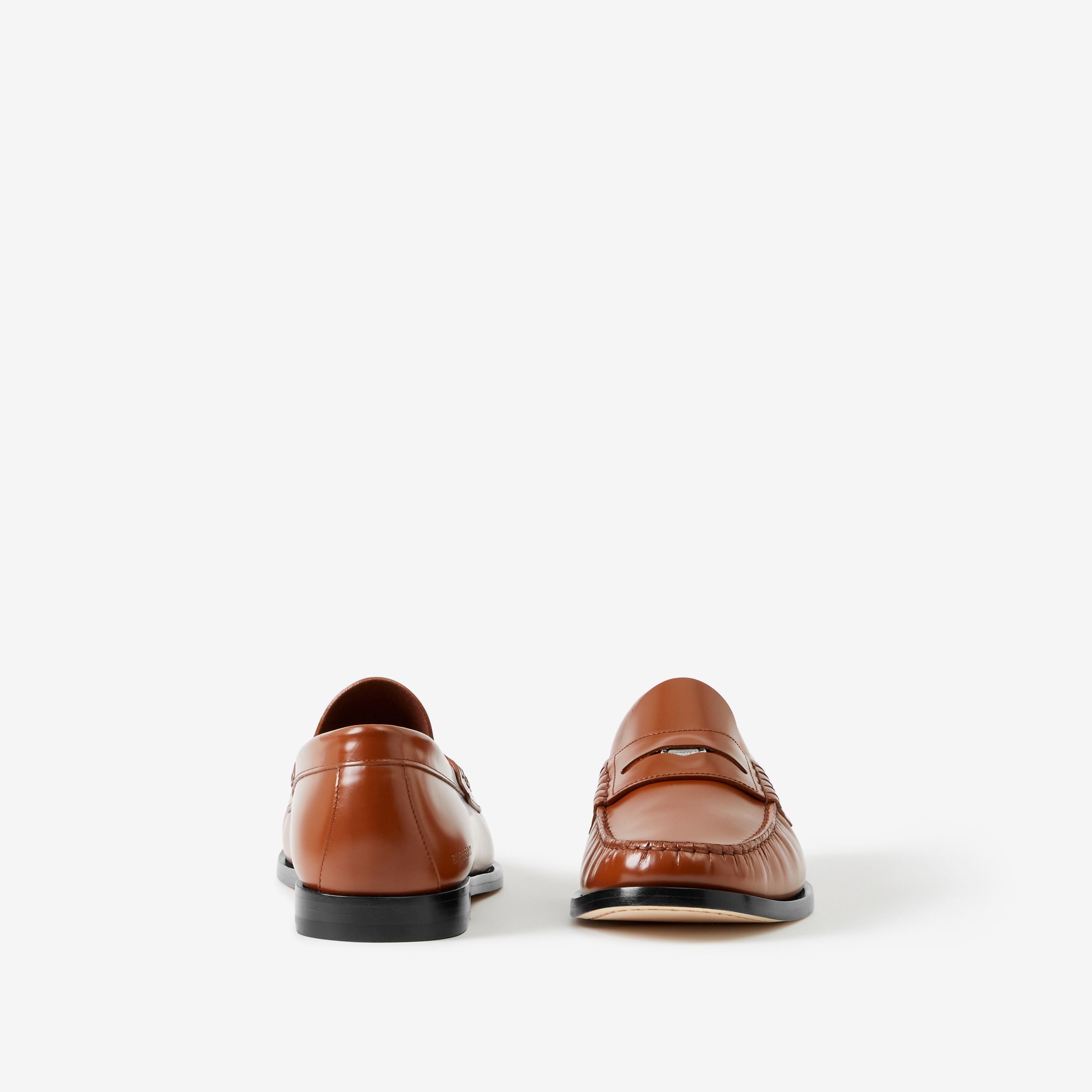 Coin Detail Leather Penny Loafers in Warm Oak Brown Men | Burberry®