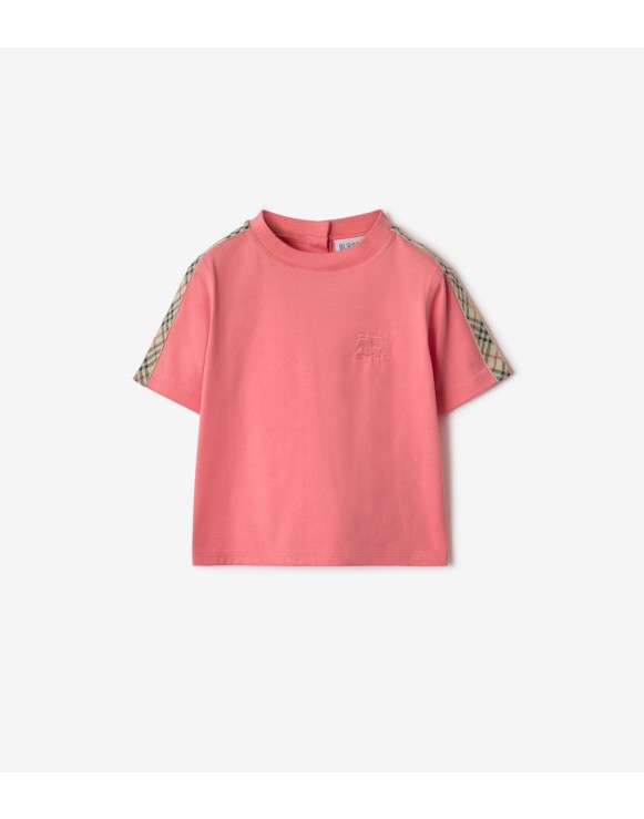 Baumwoll-T-Shirt mit Check-Besatz