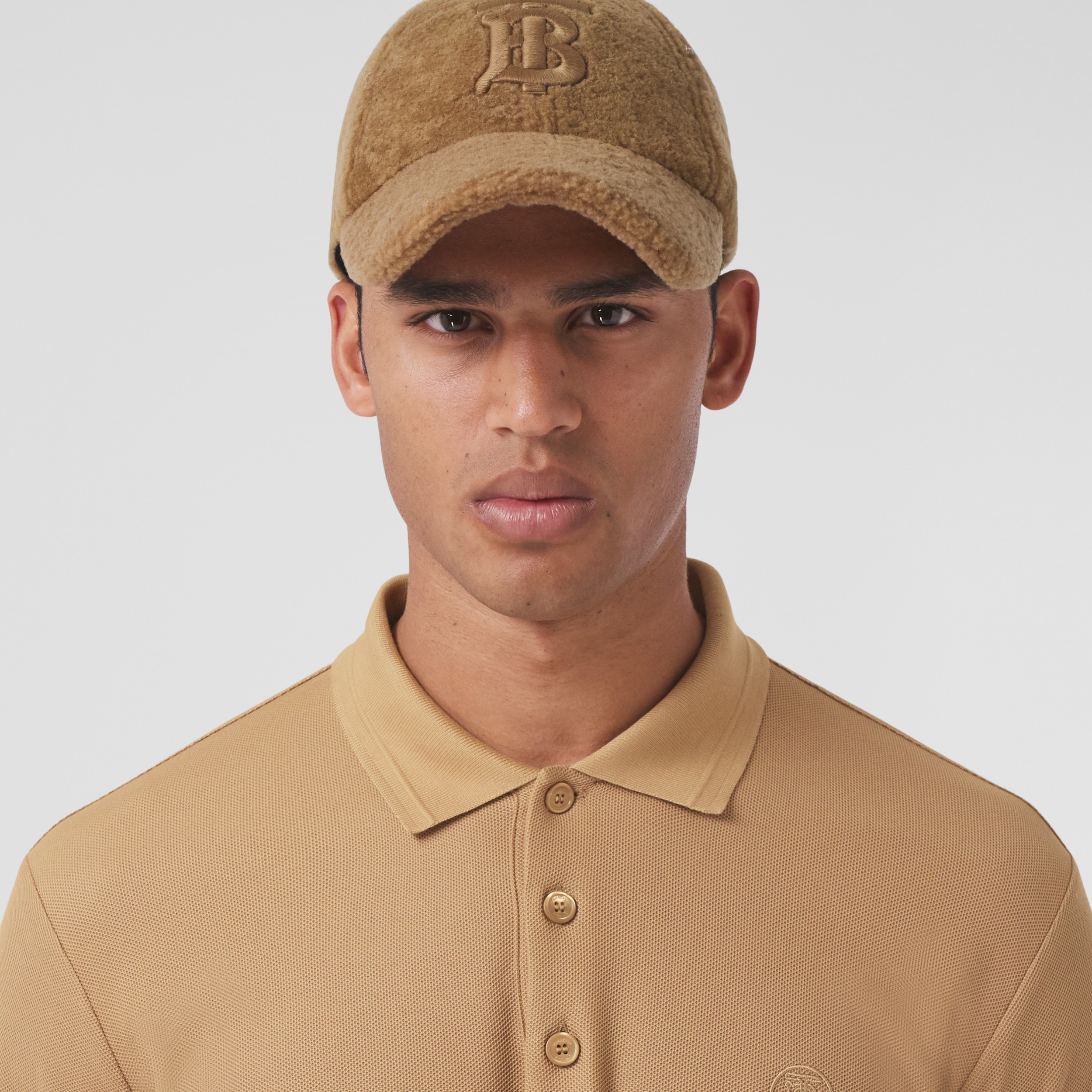 Long-sleeve Monogram Motif Cotton Piqué Polo Shirt in Camel - Men | Burberry®  Official