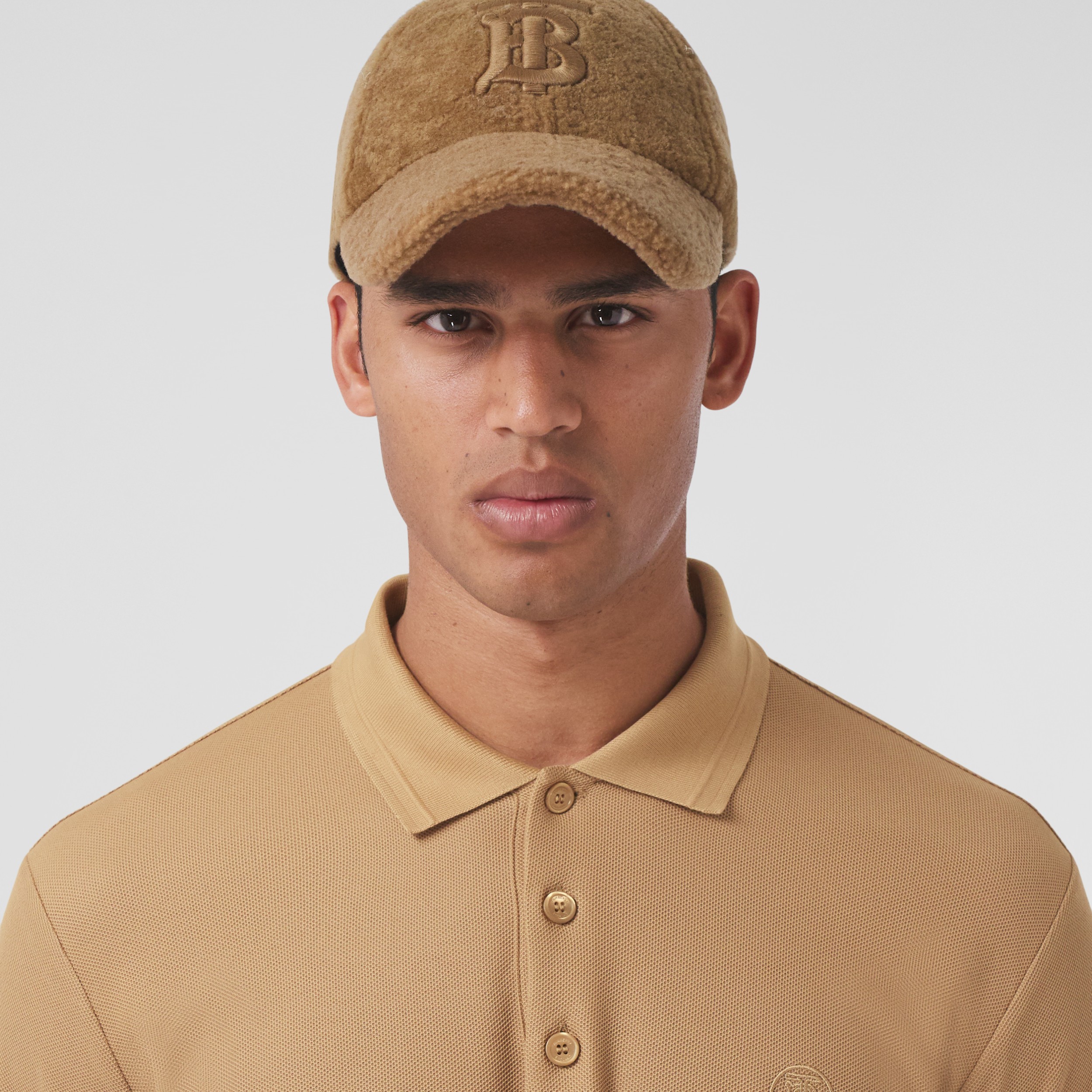 Longsleeve Monogram Motif Cotton Piqué Polo Shirt in Camel Men Burberry® Official