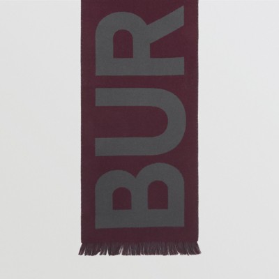 Logo Wool Jacquard Scarf in Maroon/grey | Burberry® Official