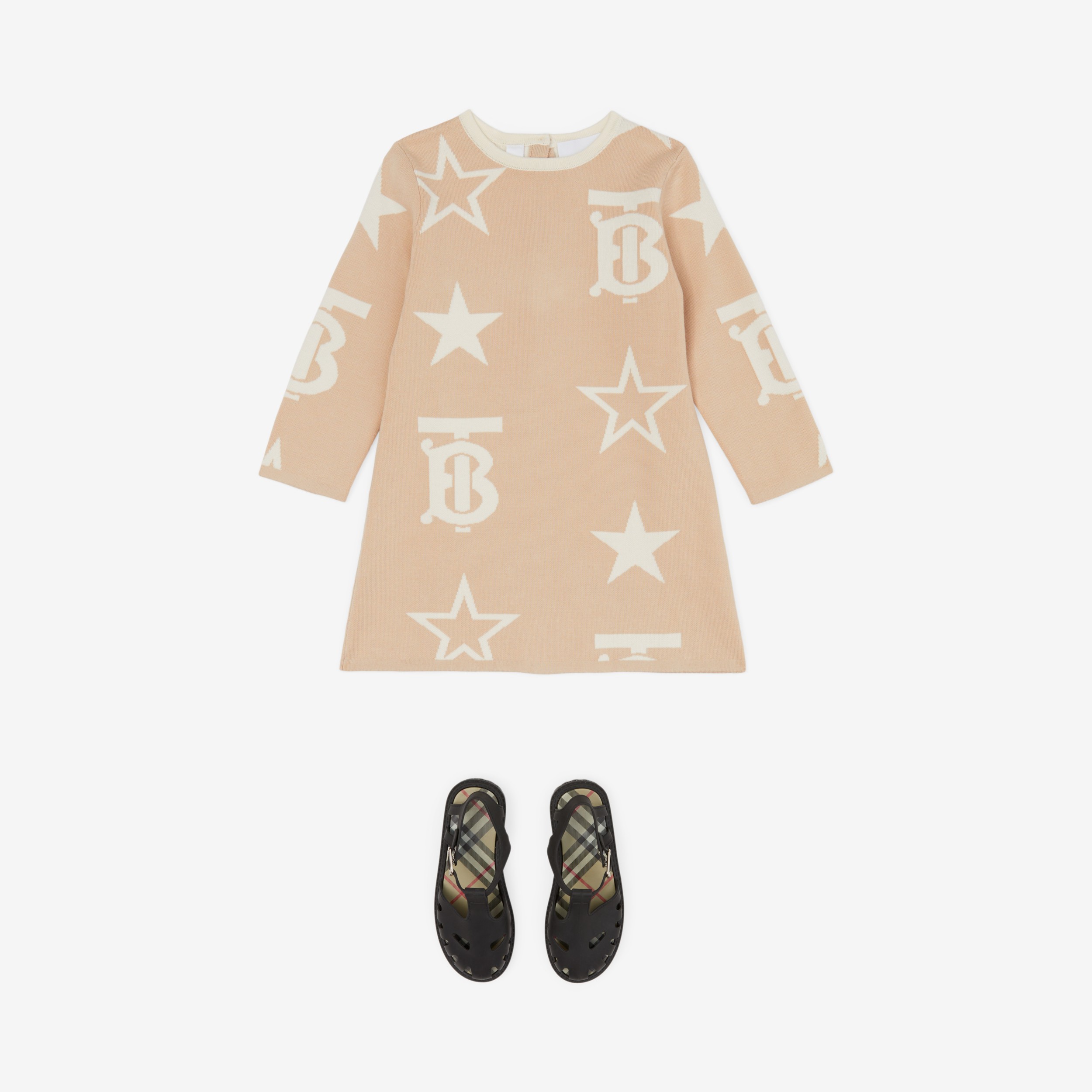 TB Star Cotton Blend Jacquard Dress in Almond Beige - Children | Burberry® Official - 3