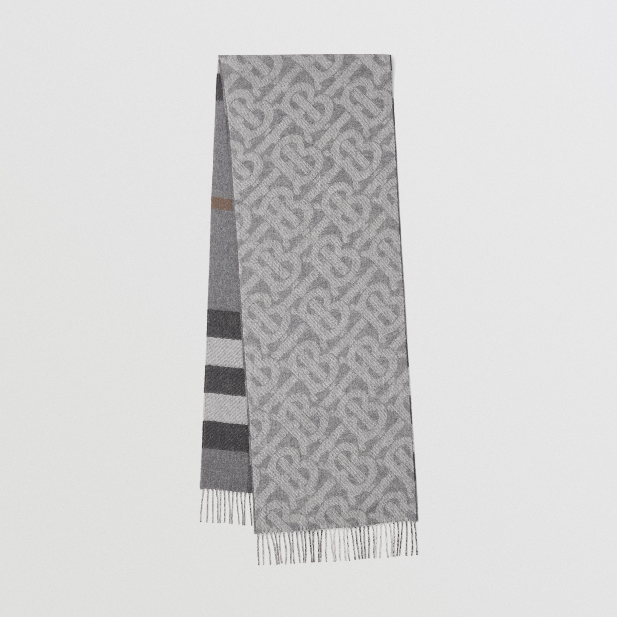 Reversible Check and Monogram Cashmere Scarf in Mid Grey | Burberry® Official - 1