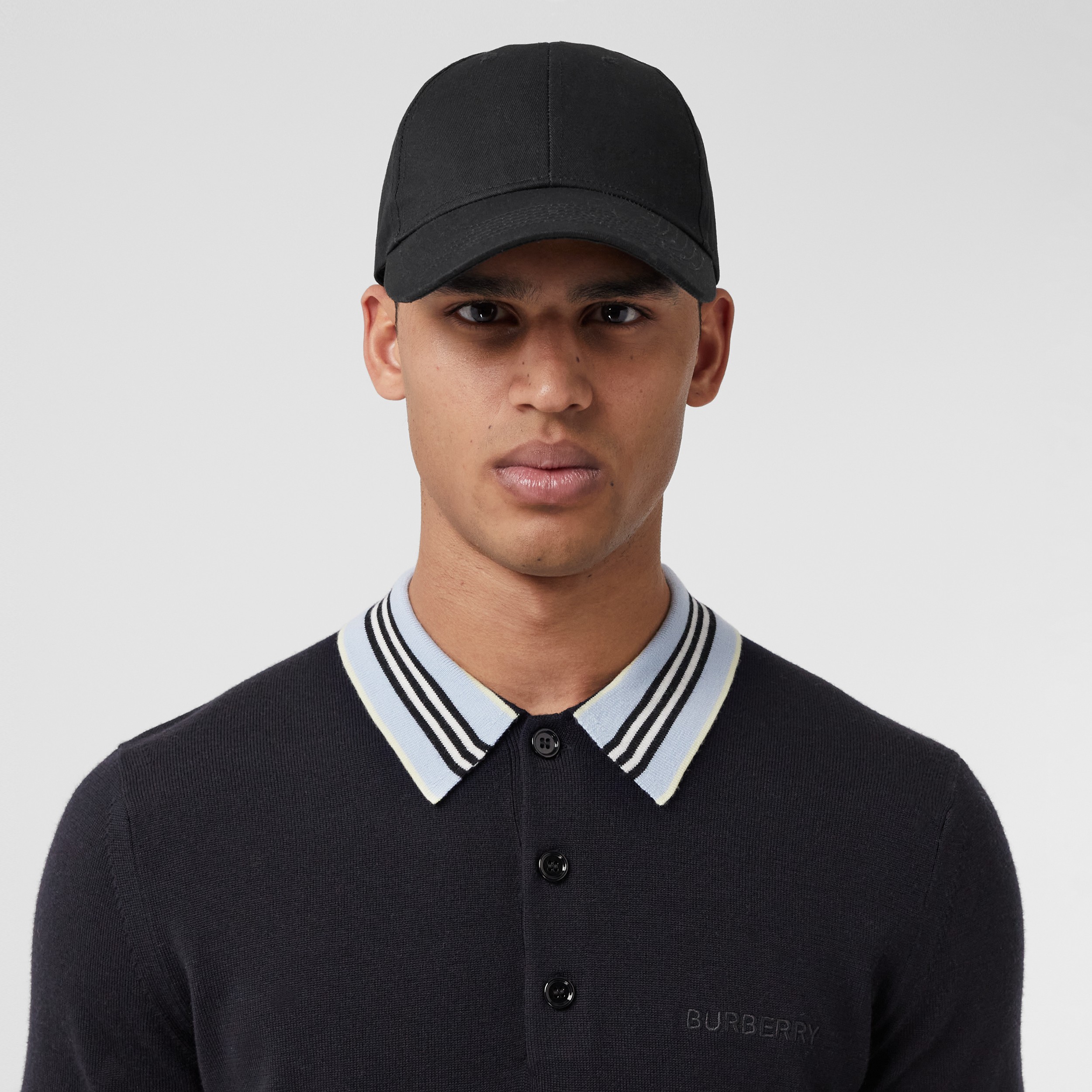 Icon Stripe Detail Wool Polo Shirt in Coal Blue - Men | Burberry® Official - 2