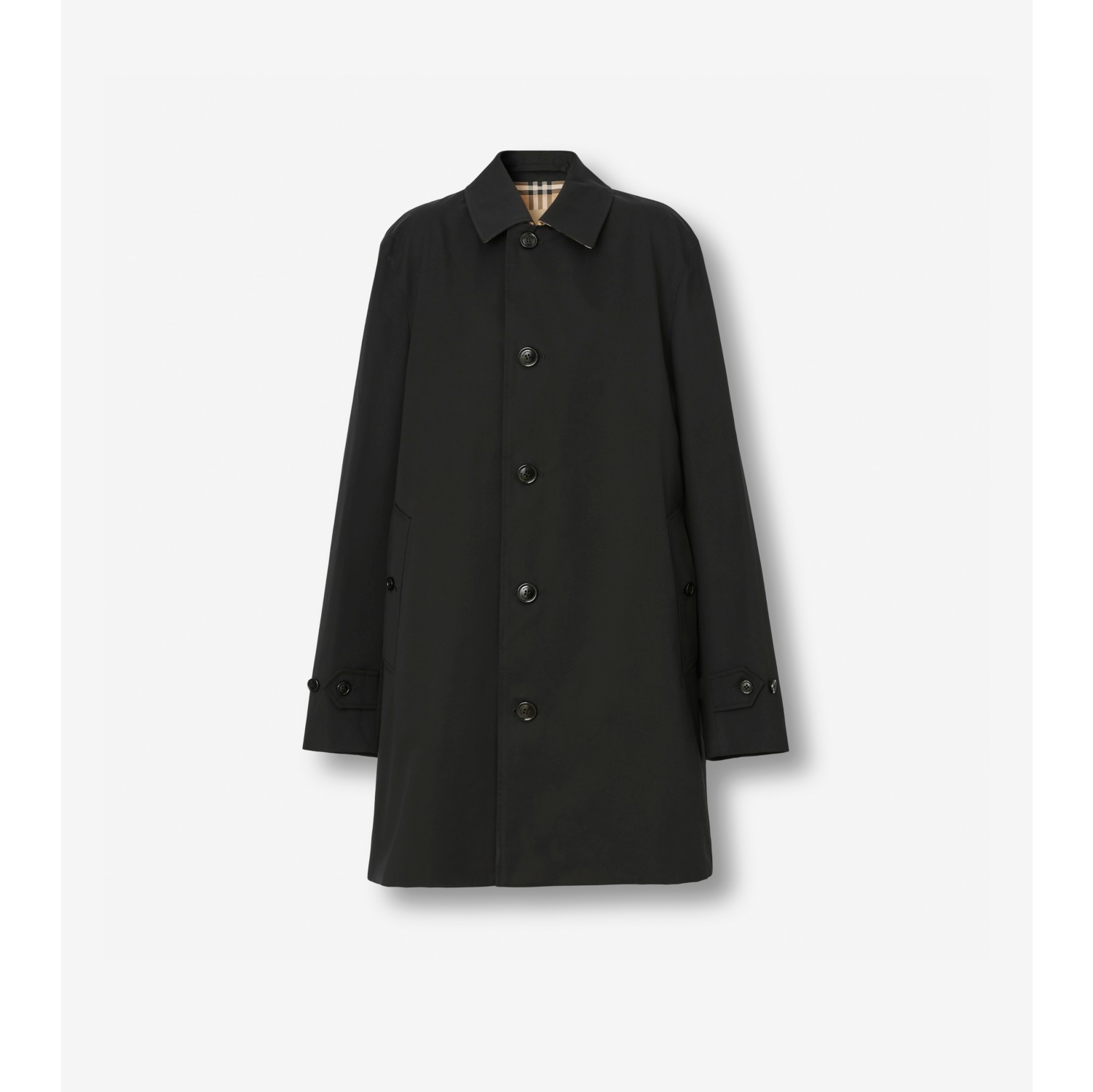 Short Paddington Heritage Car Coat in Black Men Cotton Gabardine Burberry Official