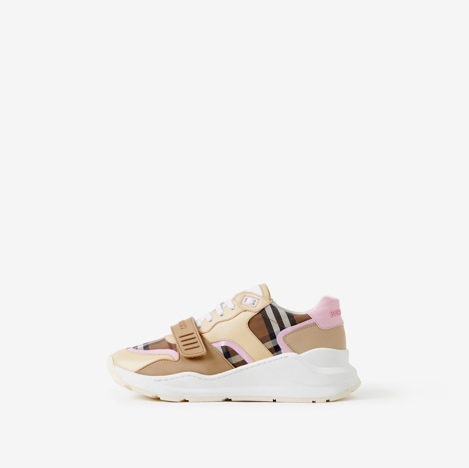 Check Cotton and Leather Sneakers in Birch Brown/pink - Women | Burberry® Official