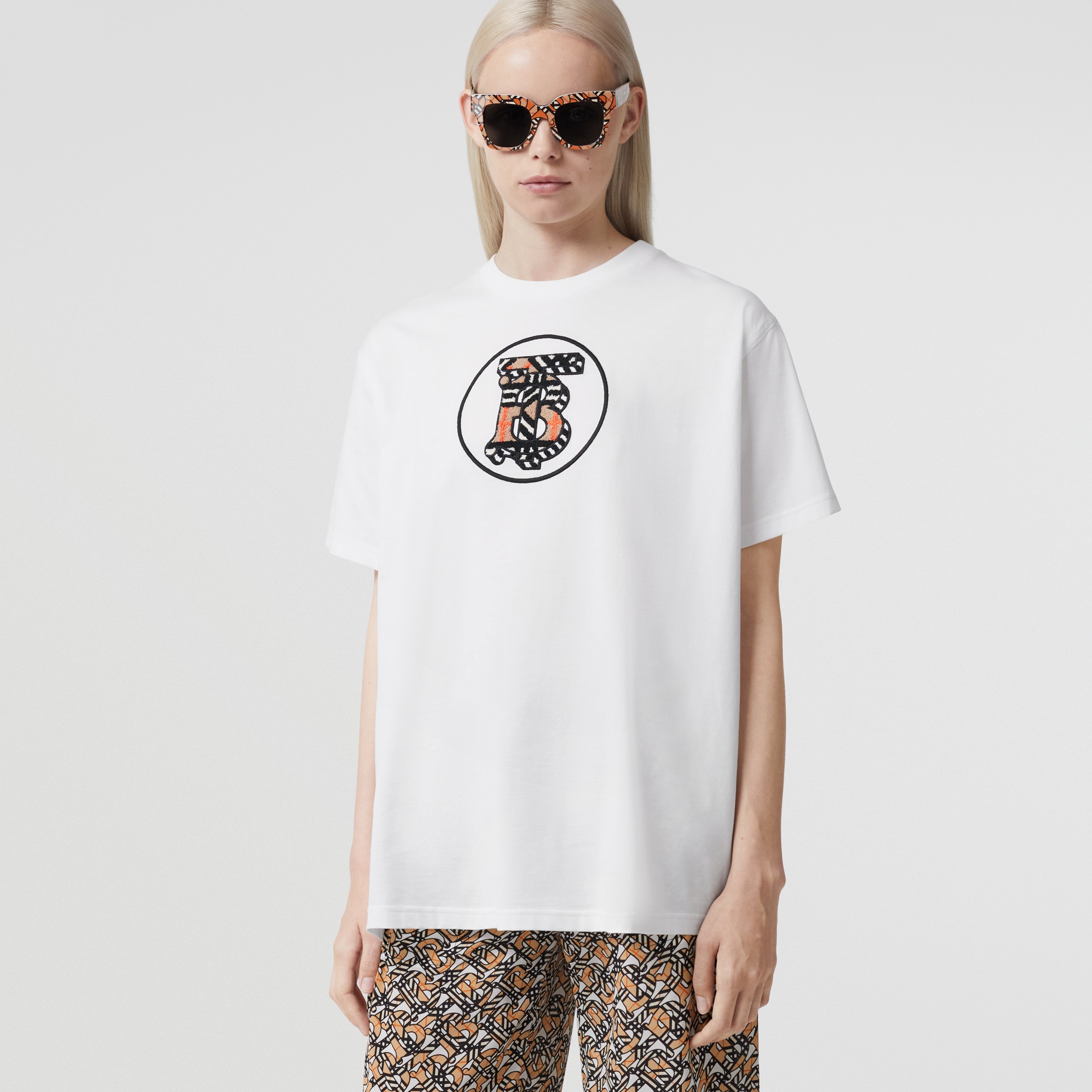 T-shirt oversize en coton Monogram (Blanc) - Femme | Site officiel Burberry® - 1