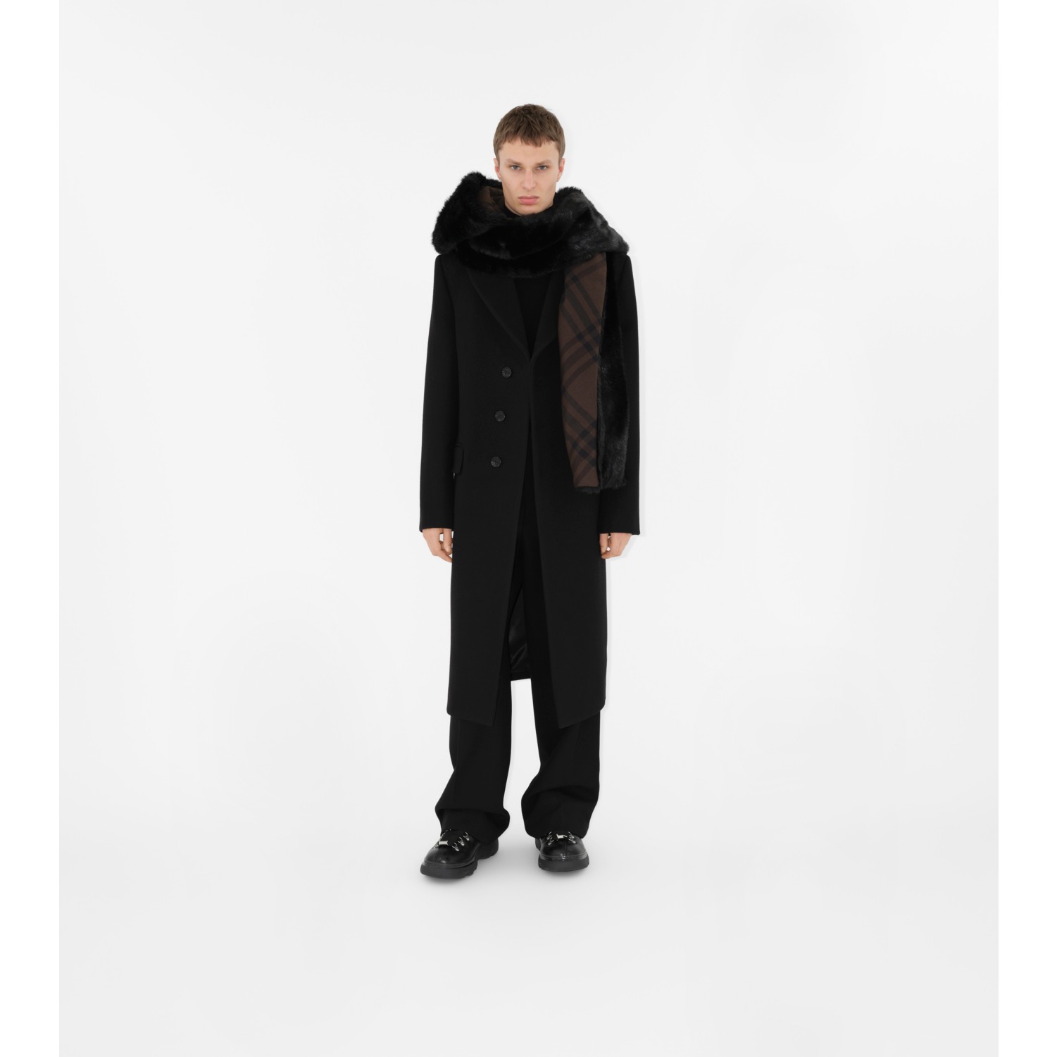 Faux Fur Hooded Scarf in Black Burberry® Official