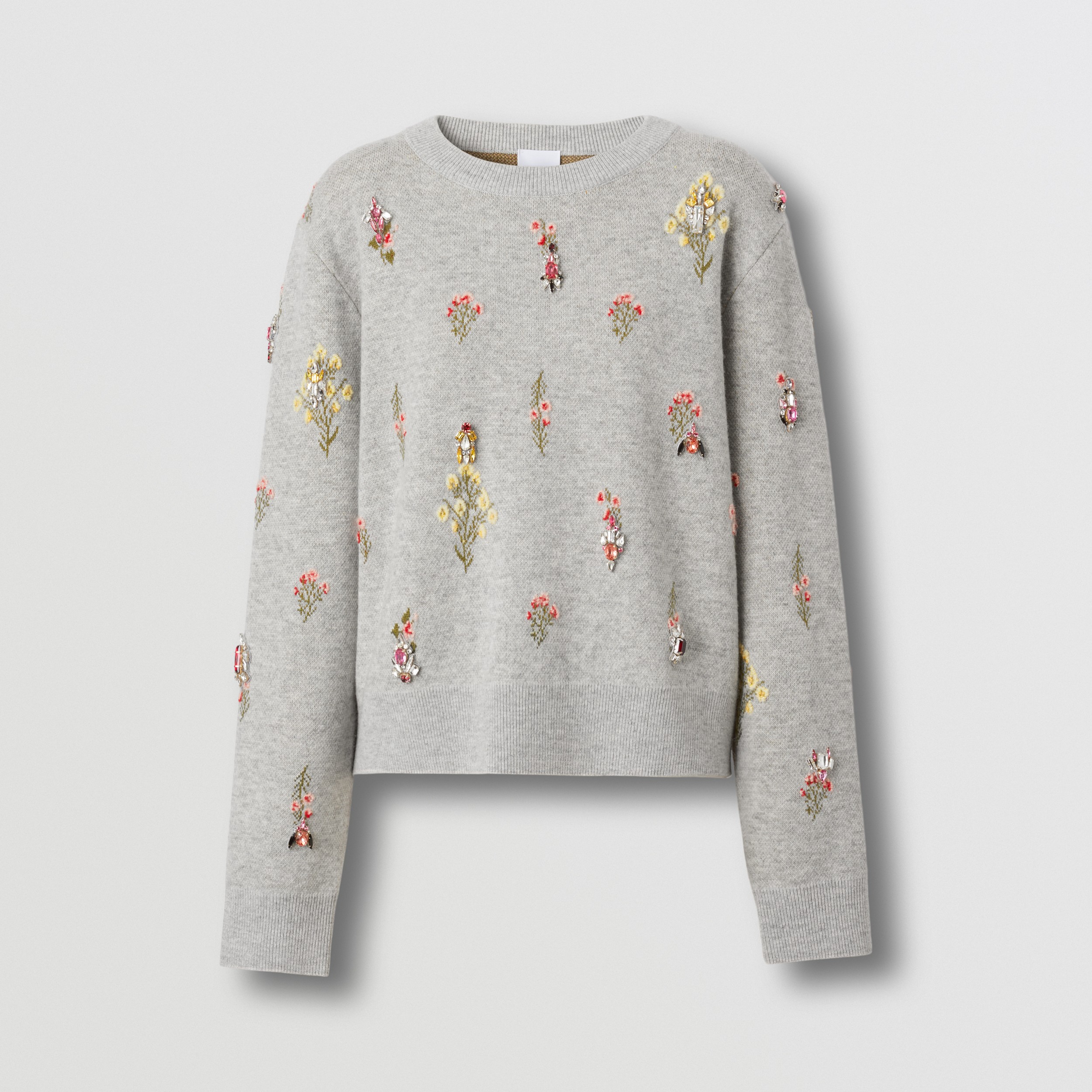 Crystal Embroidered Floral Wool Blend Sweater in Parchment Grey - Women | Burberry® Official - 4