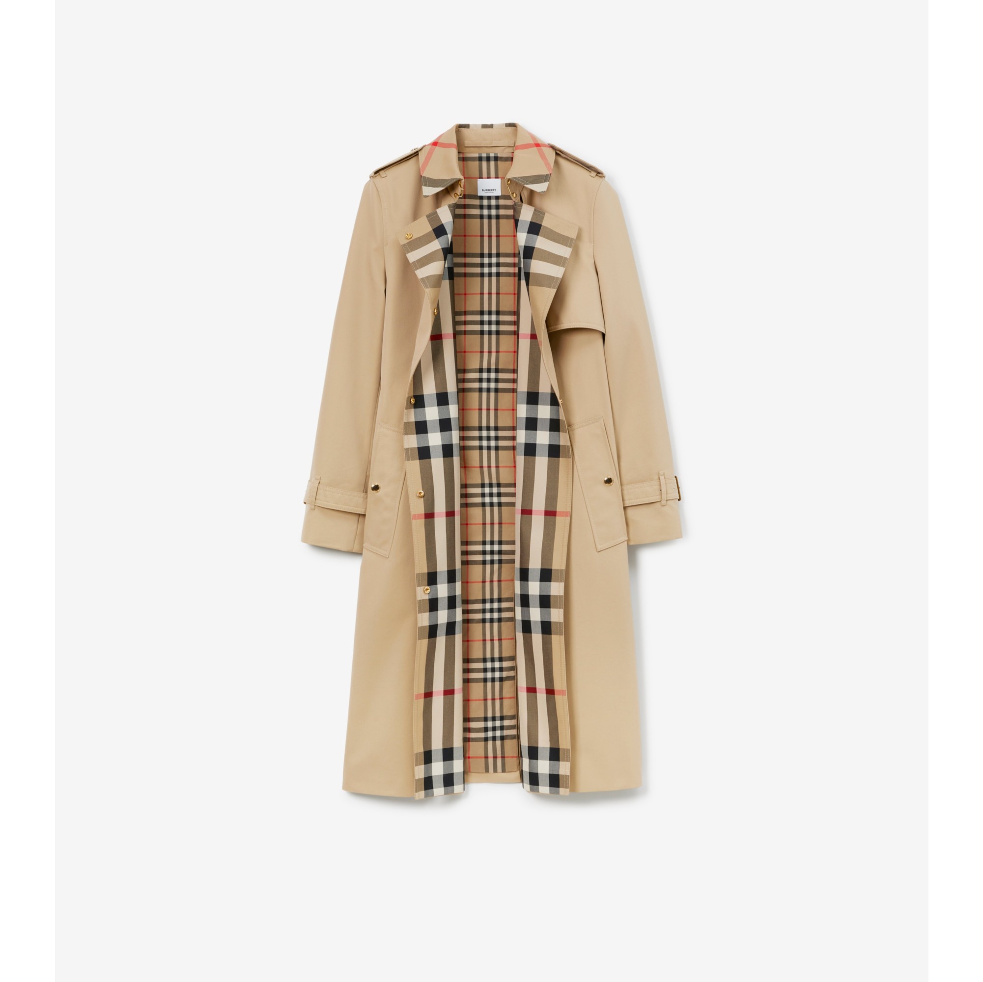 Long Check Collar Trench Coat in Honey Women Cotton Gabardine Burberry Official