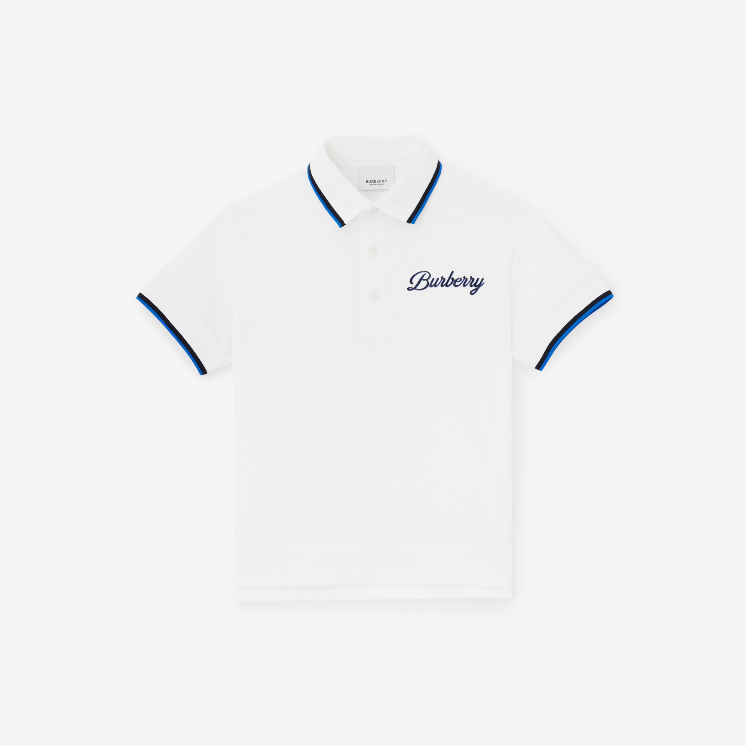 Logo Script Print Cotton Piqué Polo Shirt in White | Burberry® Official