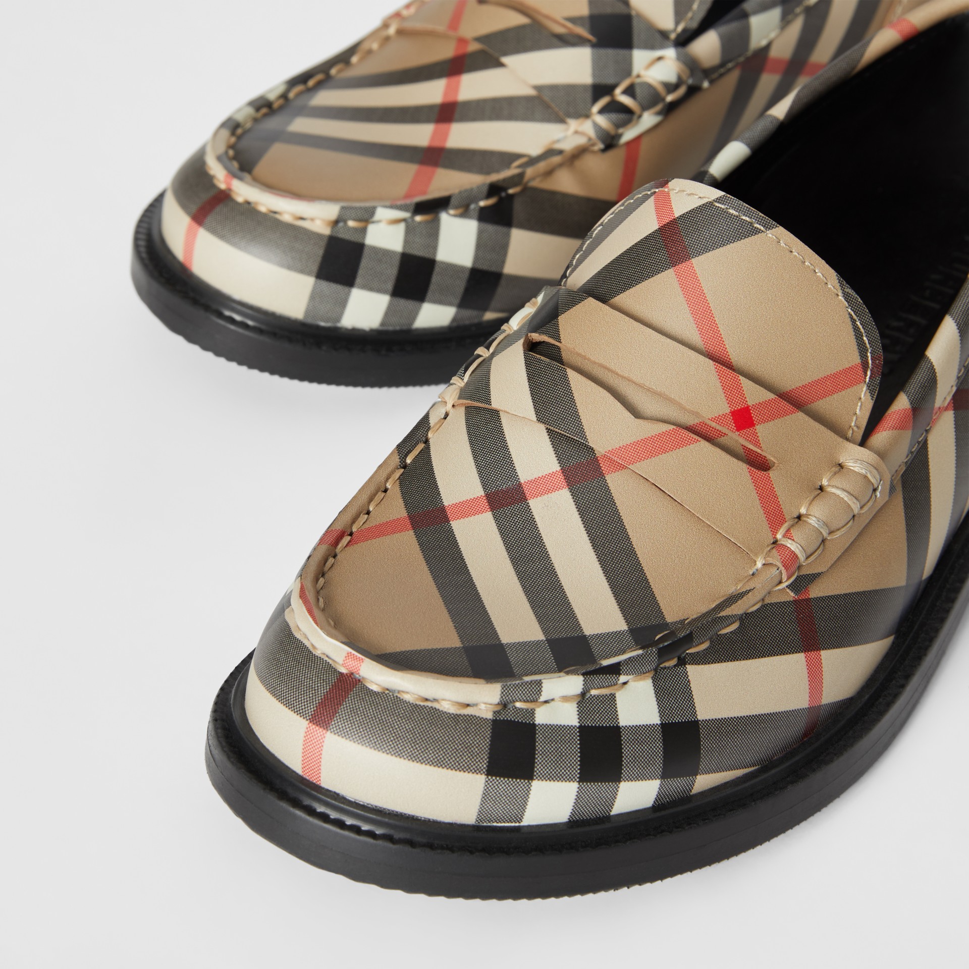 Vintage check Leather Loafers in Archive Beige - Children | Burberry
