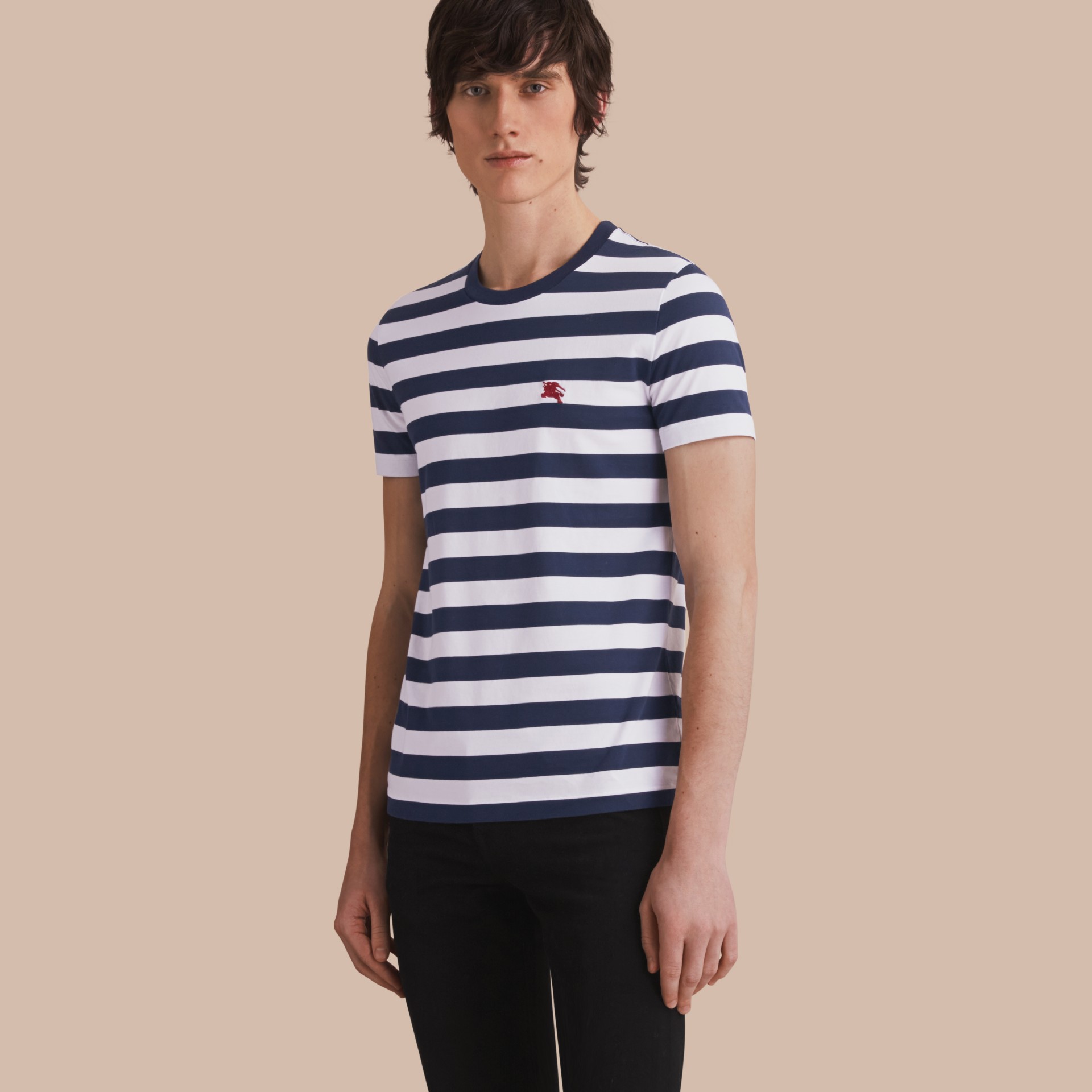 Striped Cotton T-Shirt in White/navy - Men | Burberry United States