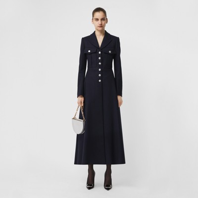 Melton Wool Tailored Coat in Navy - Women | Burberry United States