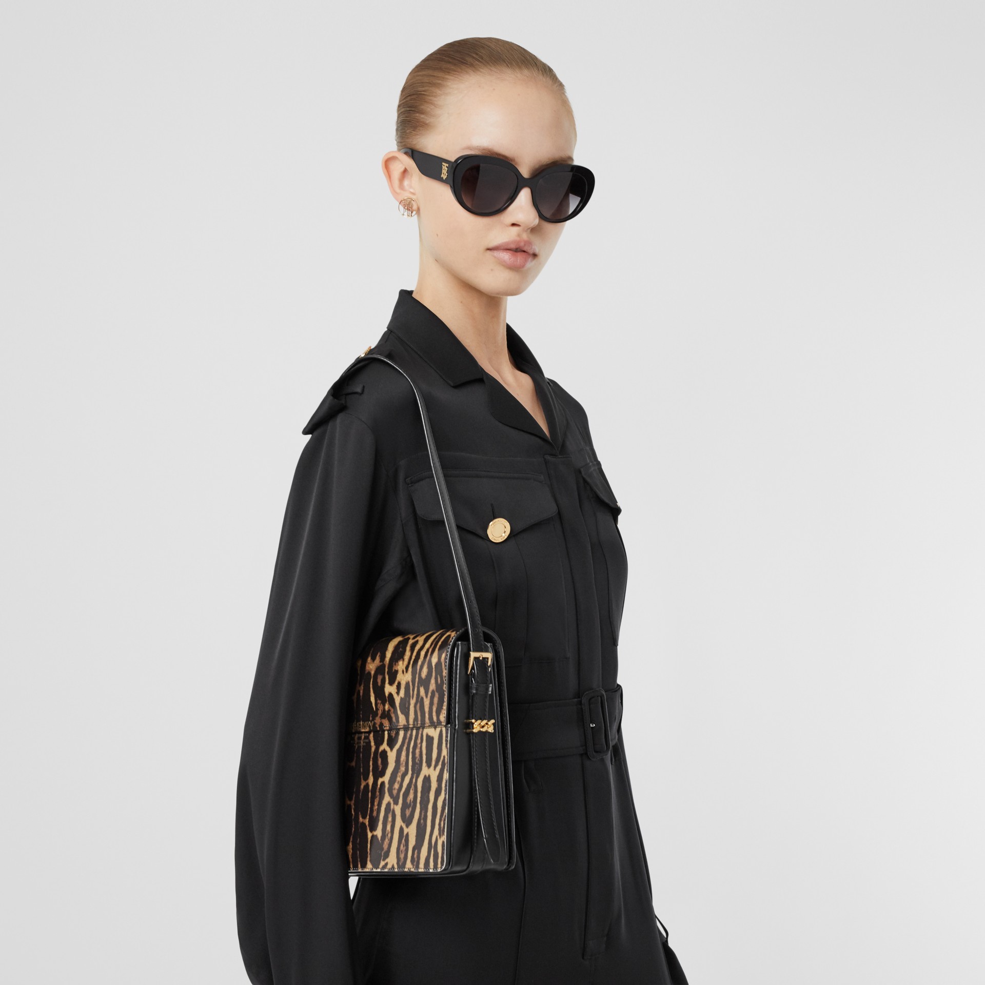 Large Leopard Print Leather Grace Bag in Dark Mustard - Women ...