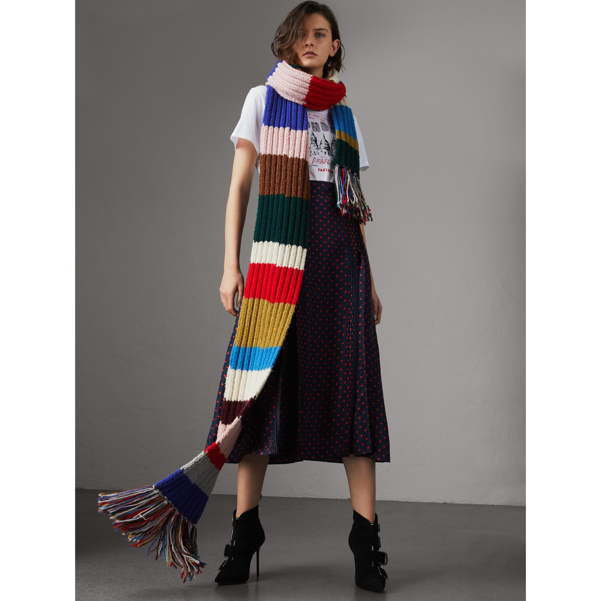 Long Striped Rib Knit Wool Scarf in Multicolour | Burberry United States