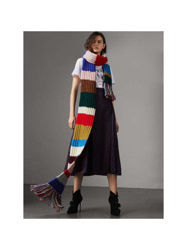 Long Striped Rib Knit Wool Scarf in Multicolour Burberry United States