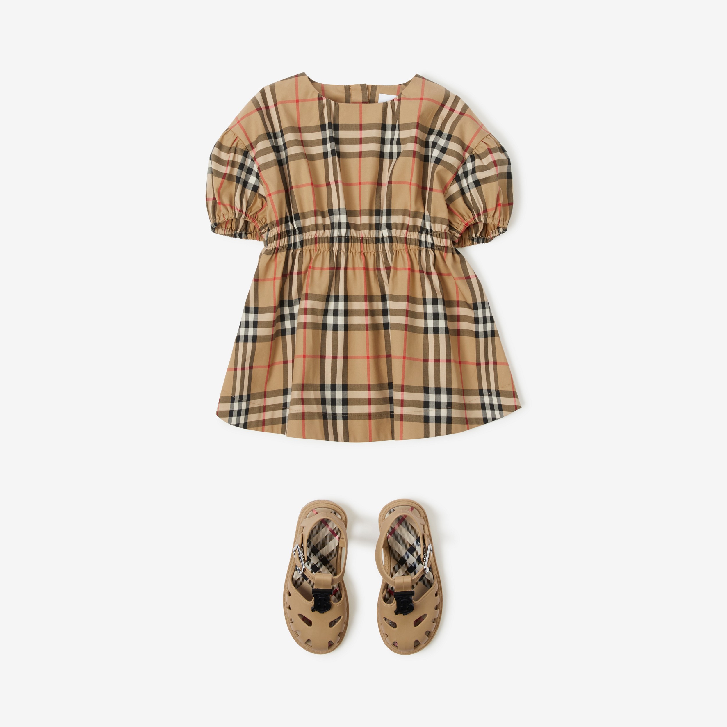 Check Stretch Cotton Dress in Archive Beige - Children | Burberry® Official - 3