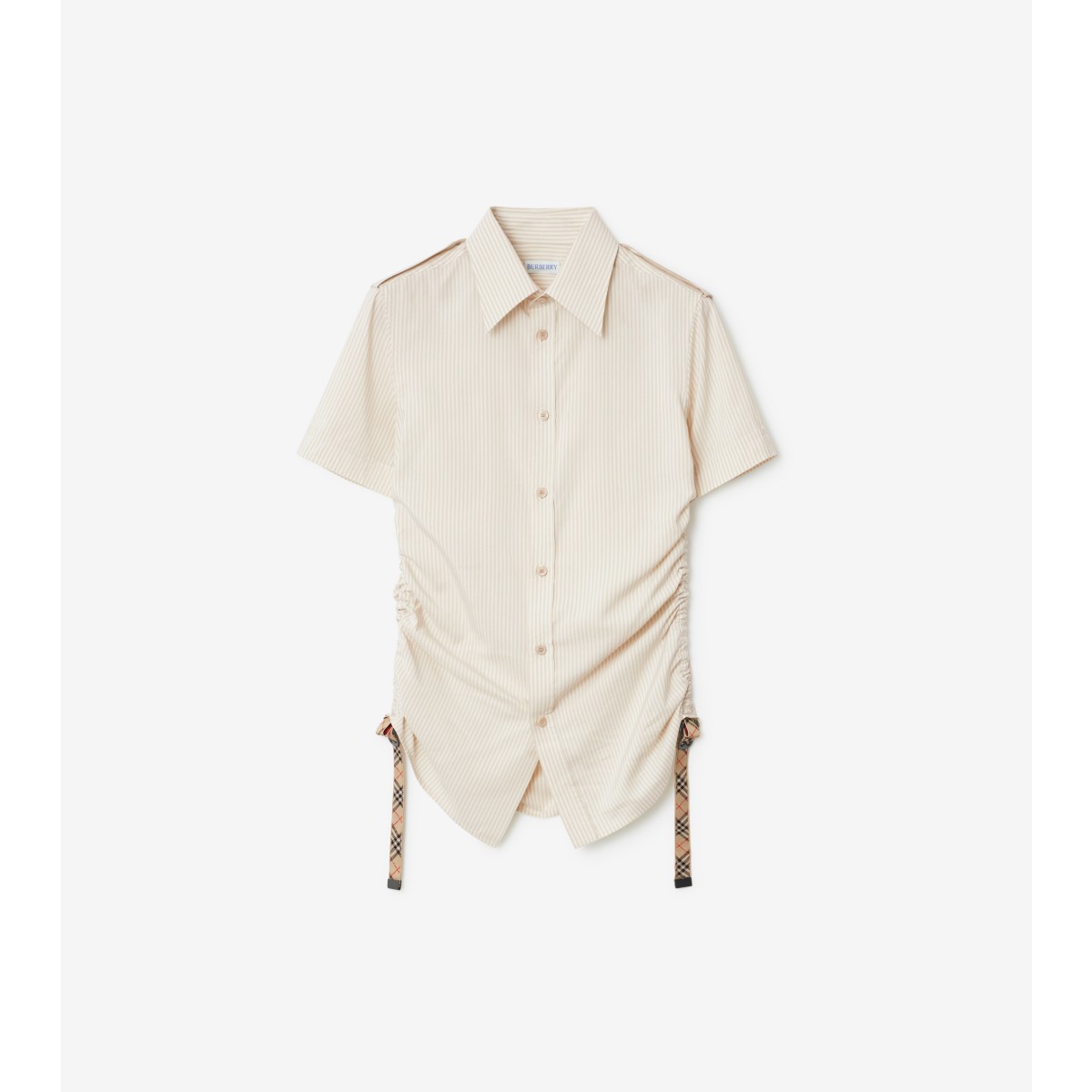 Shop Burberry Slim Fit Striped Silk Shirt In Clam